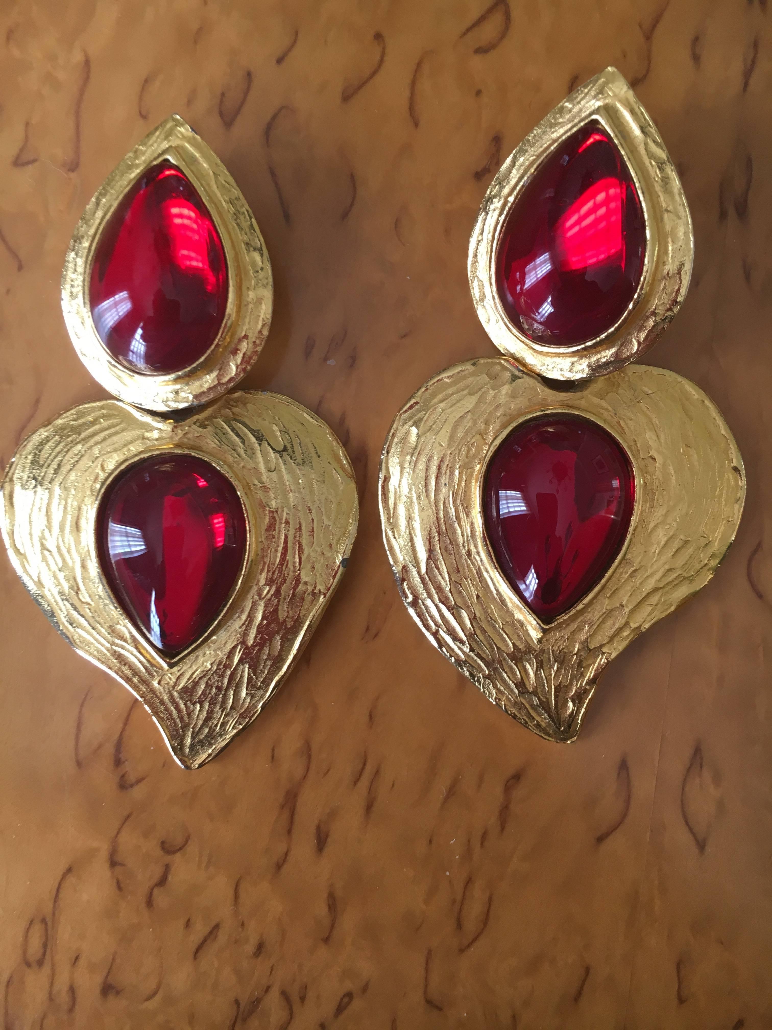 Yves Saint Laurent Rive Gauche 1970's Heart Shape Drop Earrings.
3 1/2" long