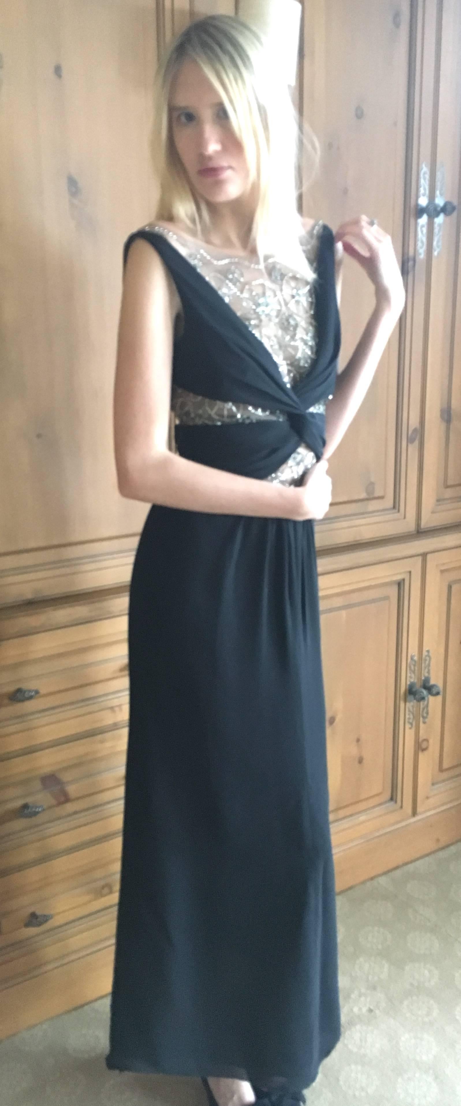 Valentino Vintage Sexy Sheer Bead Embellished Evening Dress 1994 In Excellent Condition For Sale In Cloverdale, CA