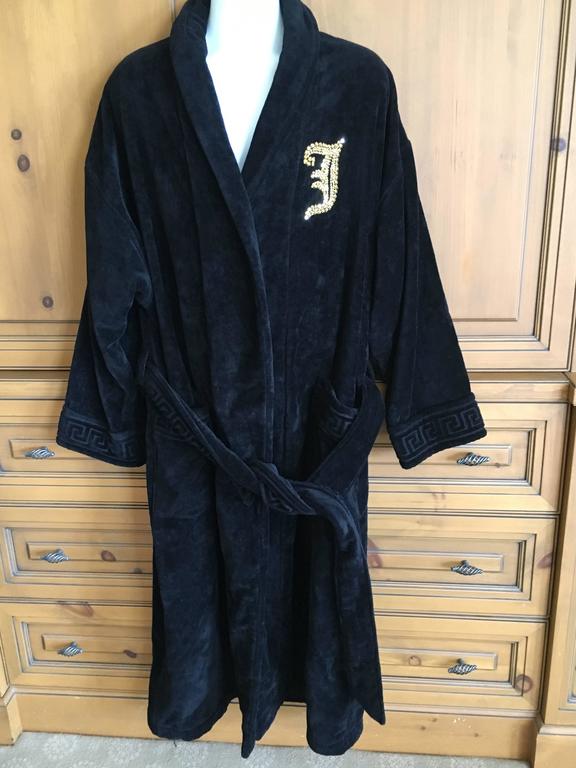 Versace Black Terrycloth Robe with Gold Bead Embellished Medusa Back