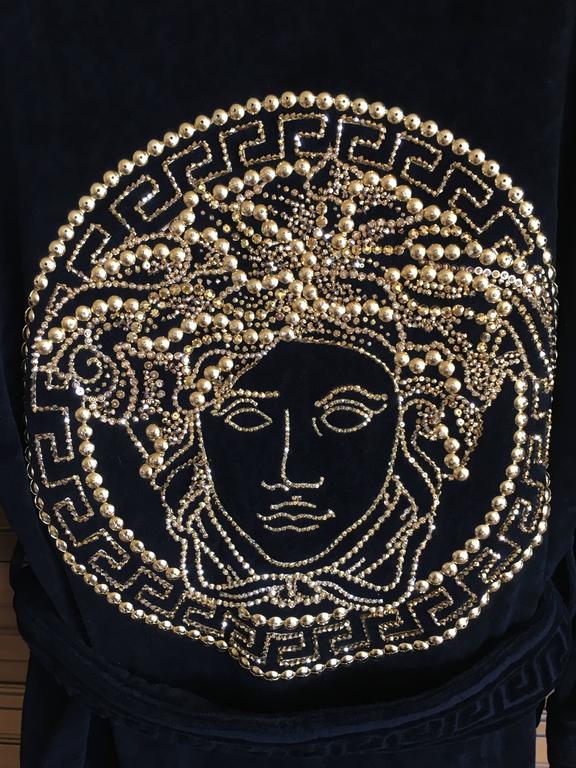 Versace Black Terrycloth Robe with Gold Bead Embellished Medusa Back ...