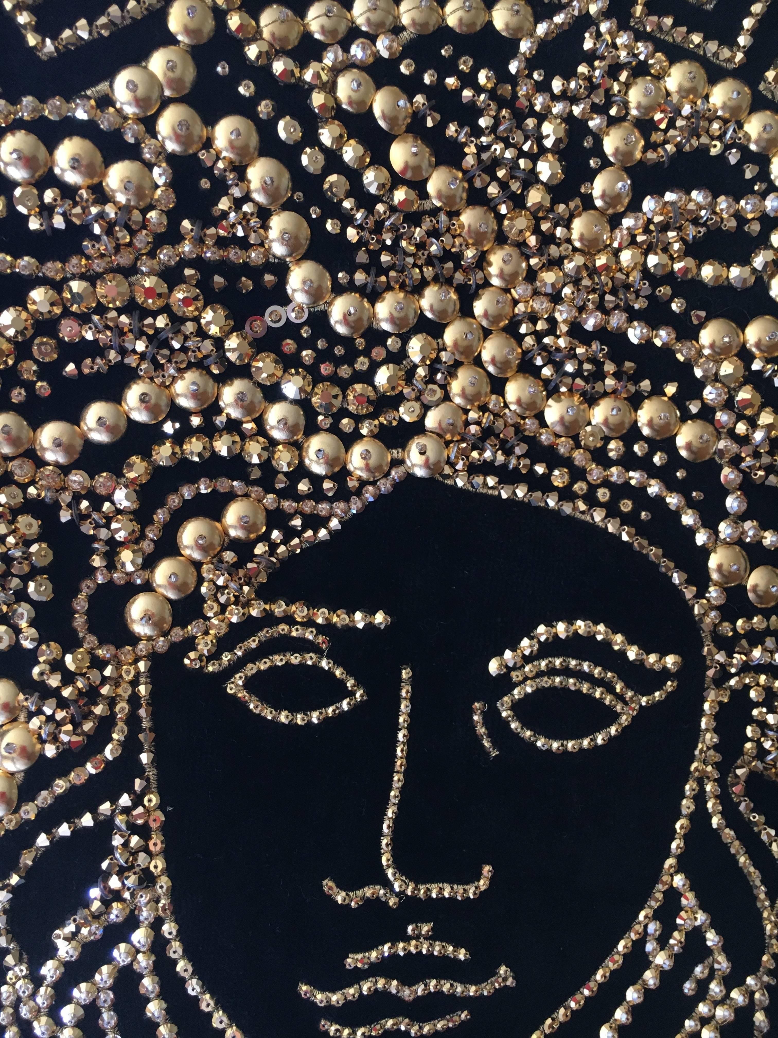 Versace Black Terrycloth Robe with Gold Bead Embellished Medusa Back For Sale at 1stDibs