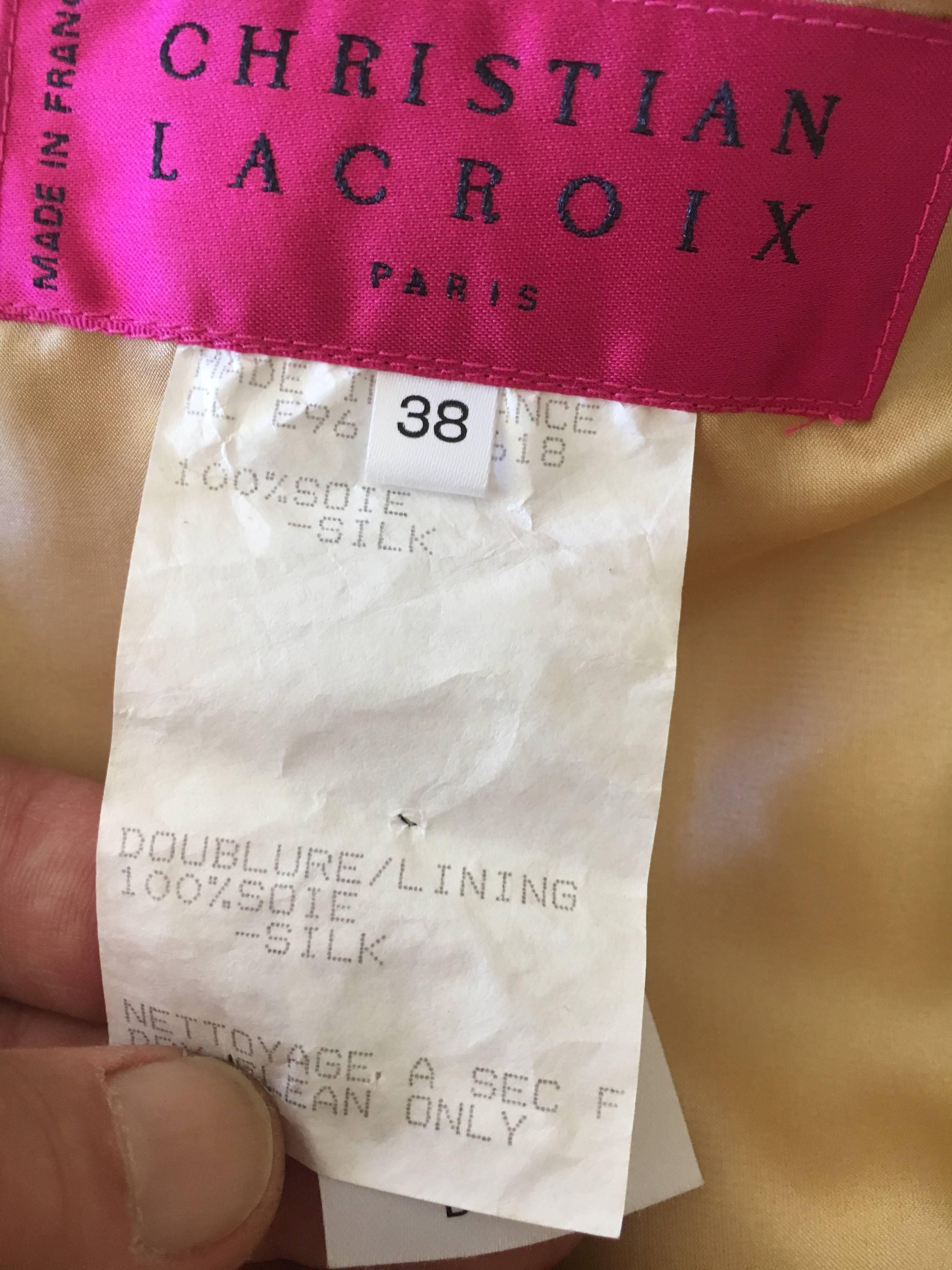 Christian Lacroix Charming Stripe Silk Summer Dress w Arlesian Lace Trim Skirt For Sale 4