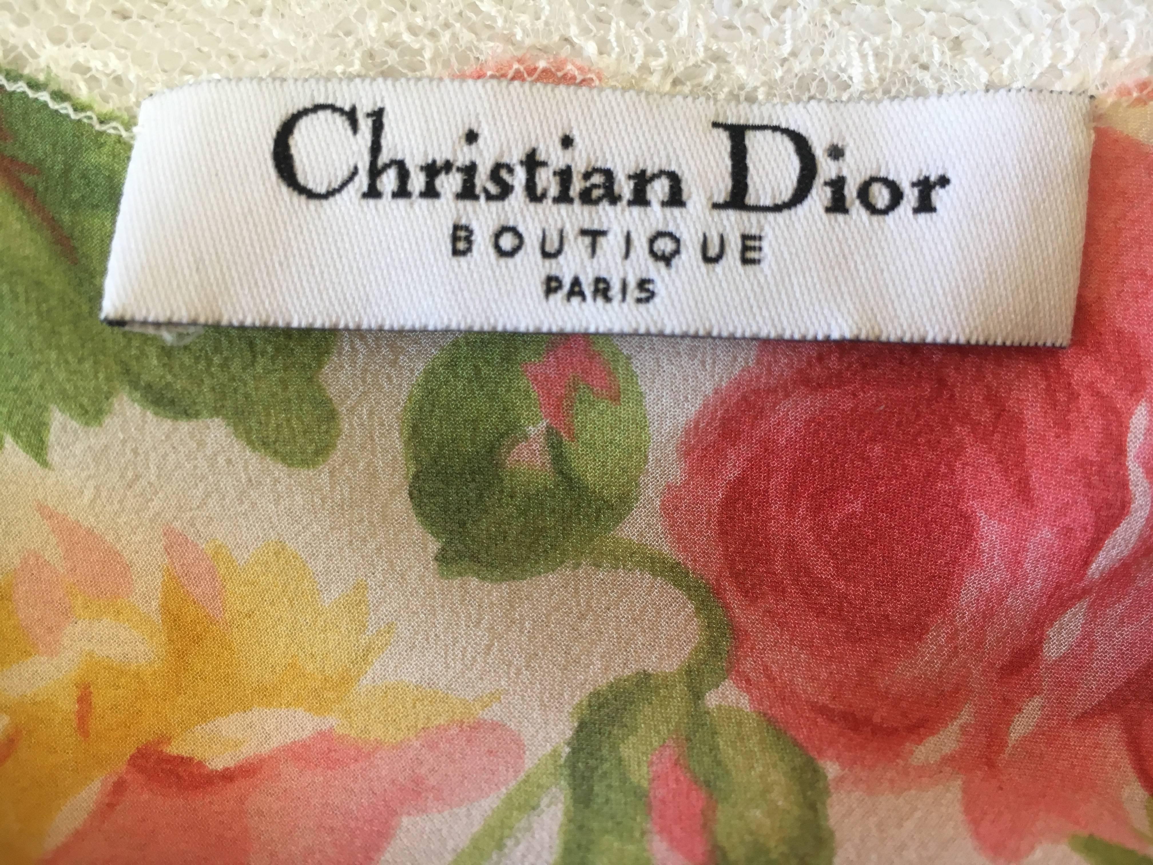 Christian Dior by John Galliano Romantic Floral Dress with Sheer Lace Inserts 38 For Sale 1