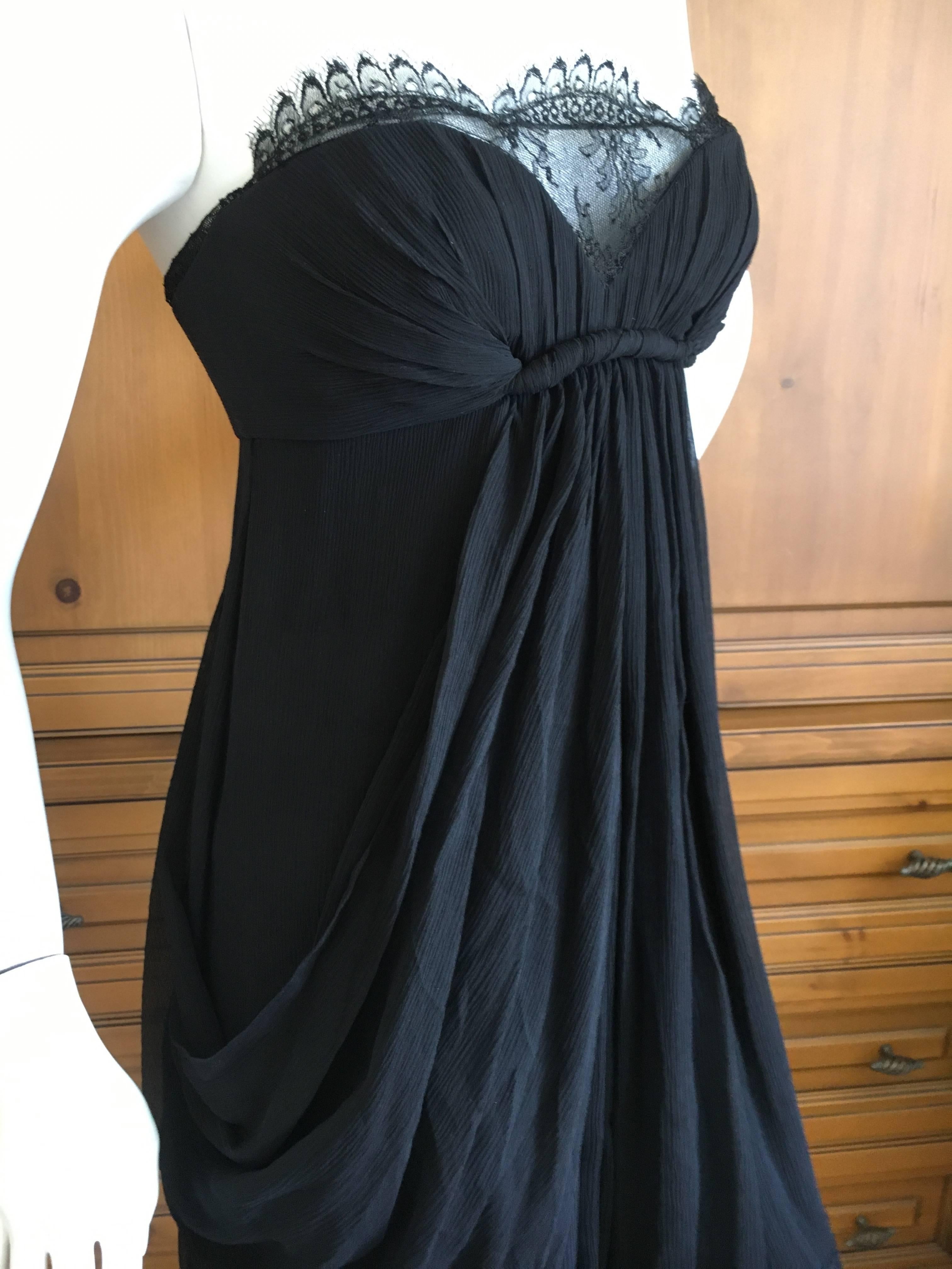 Black Oscar de la Renta for Bergdorfs Strapless Draped Lace Trimmed Mini Dress For Sale