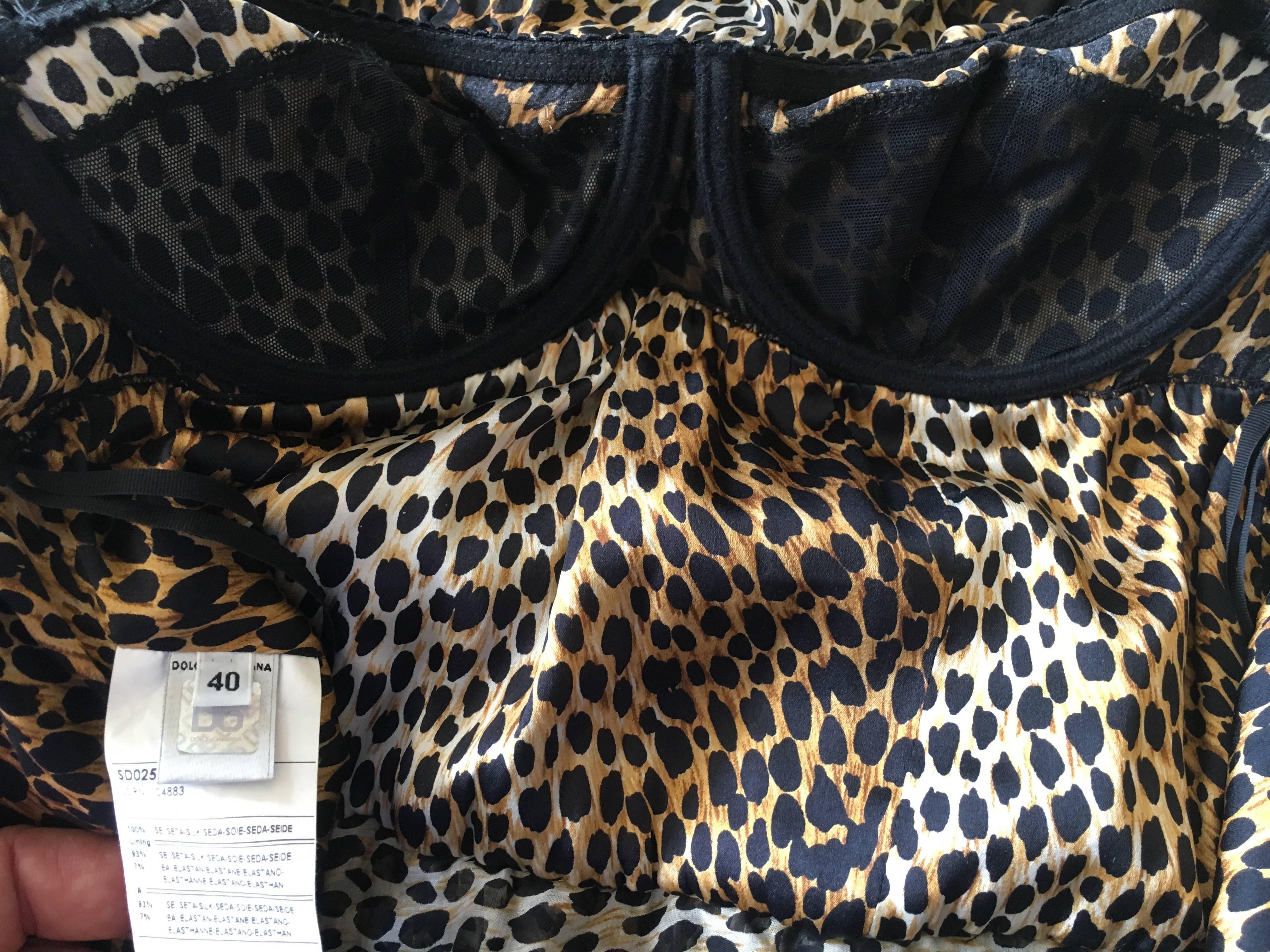 Women's or Men's Vintage Dolce & Gabbana D&G Pleated Leopard Print Silk Mini Dress For Sale