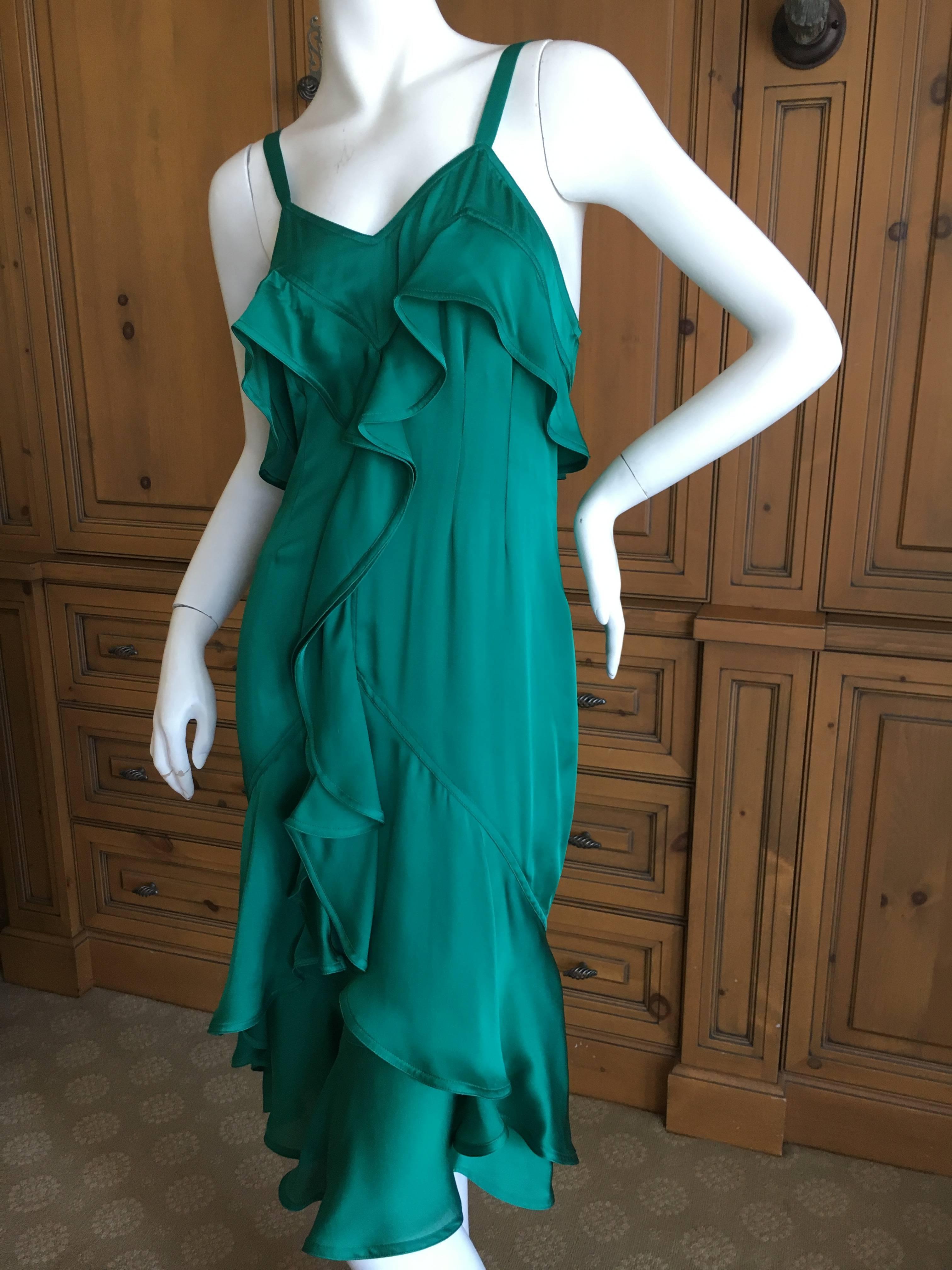 Yves Saint Laurent Tom Ford Fall 2003 Look 1 Green Ruffle Dress In Excellent Condition For Sale In Cloverdale, CA