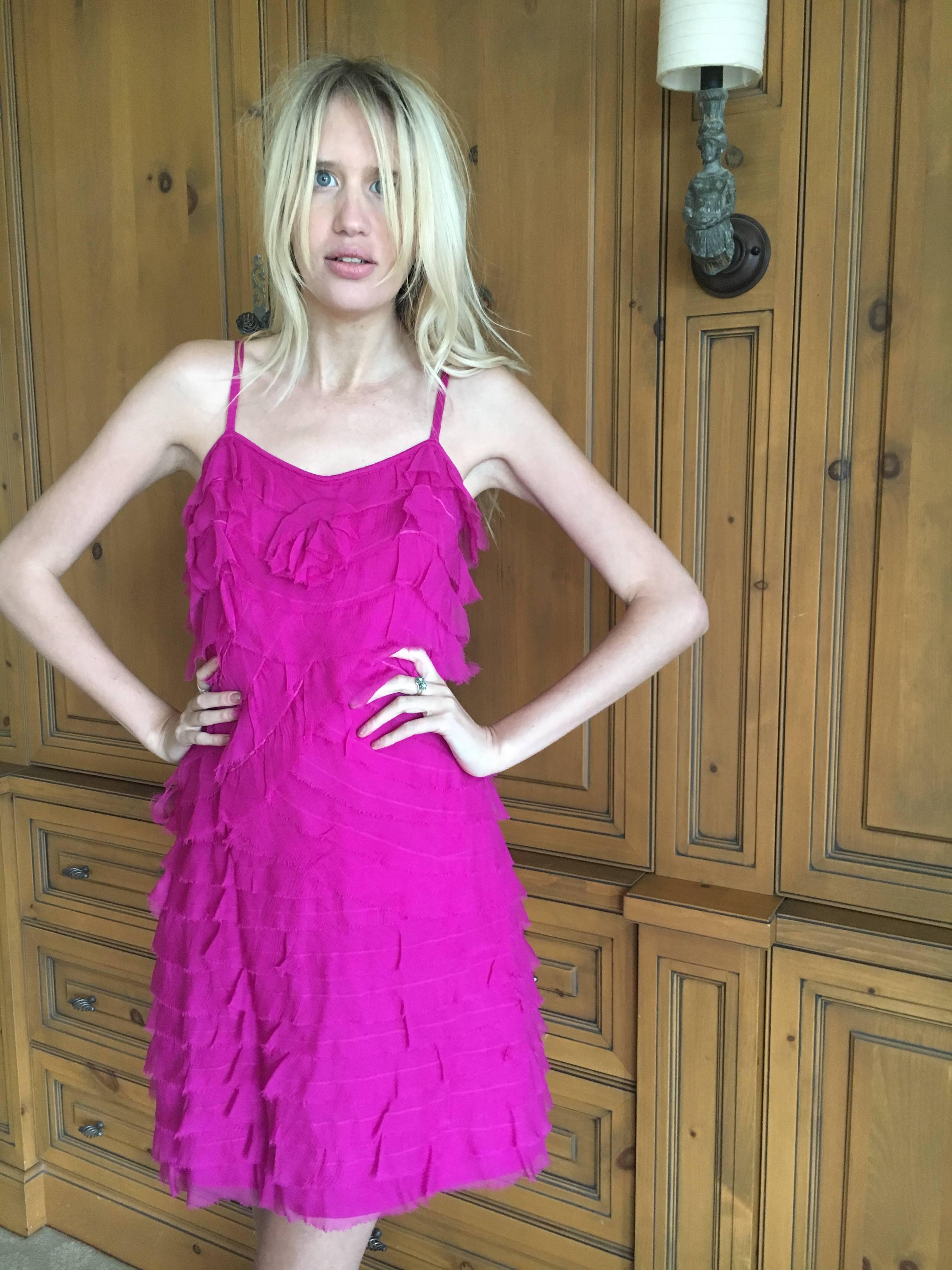 Christian Dior by John Galliano Fuscia Tiered Silk & Cashmere Dress For Sale 4