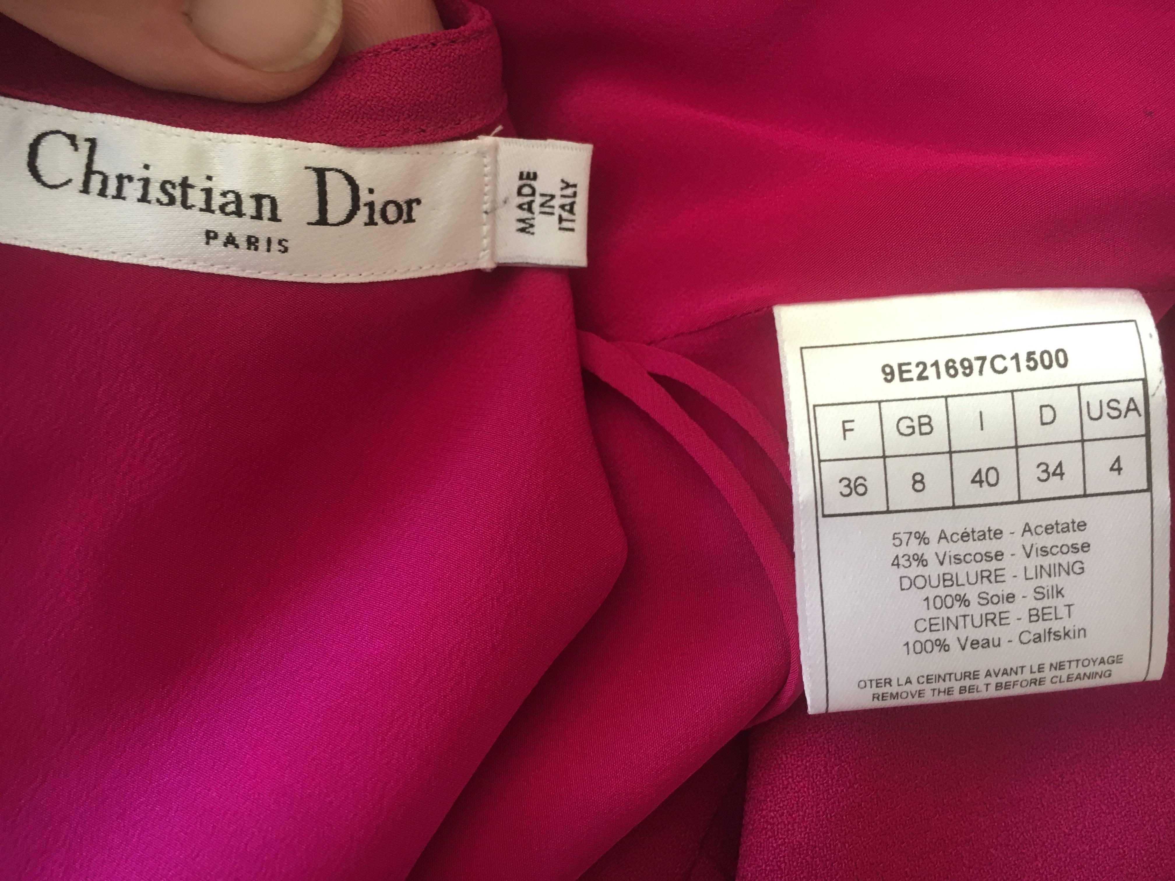 Christian Dior by John Galliano Fuscia Belted Day Dress For Sale 4