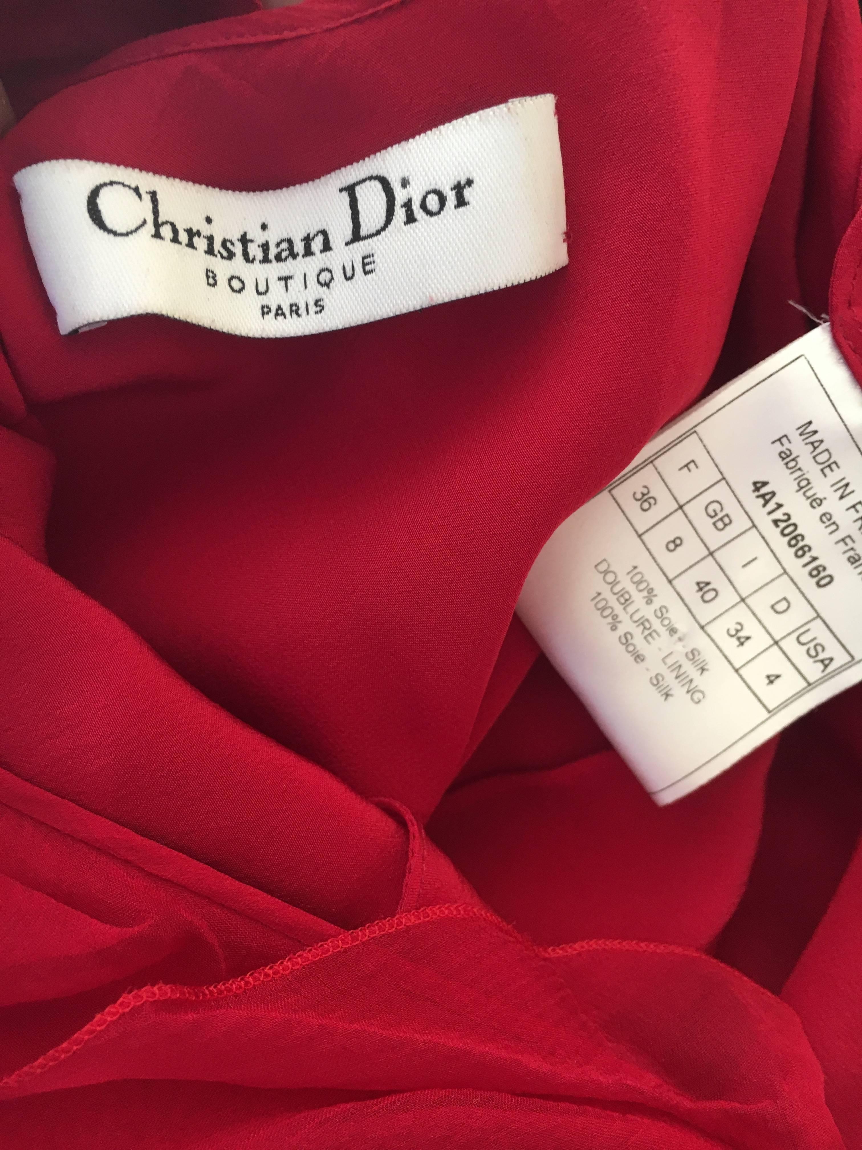 Christian Dior by John Galliano Ruffled Red Silk Dress For Sale 2