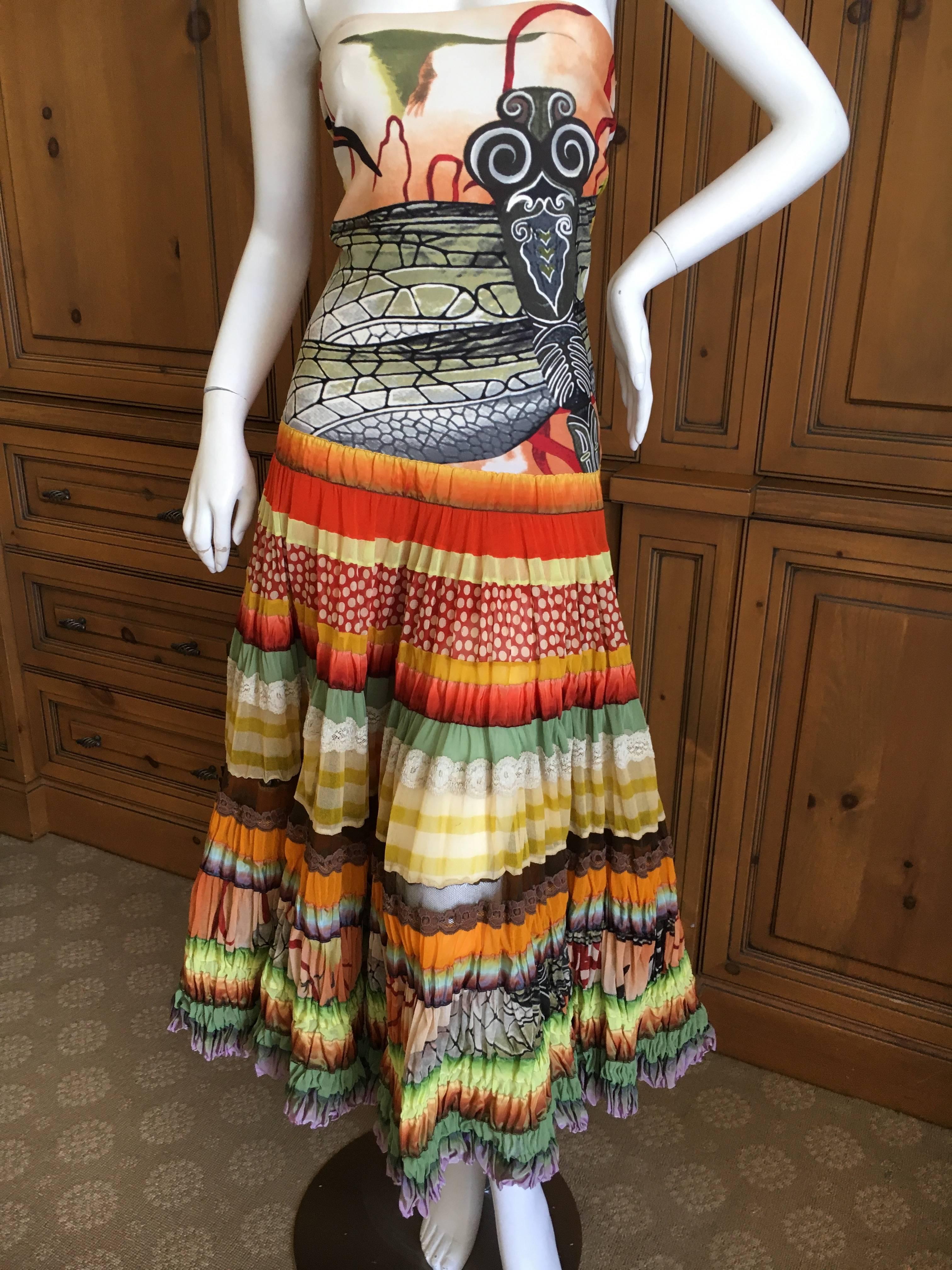 Jean Paul Gaultier Maile Dragonfly Pattern Strapless Dress with Gypsy Skirt NWT In New Condition For Sale In Cloverdale, CA