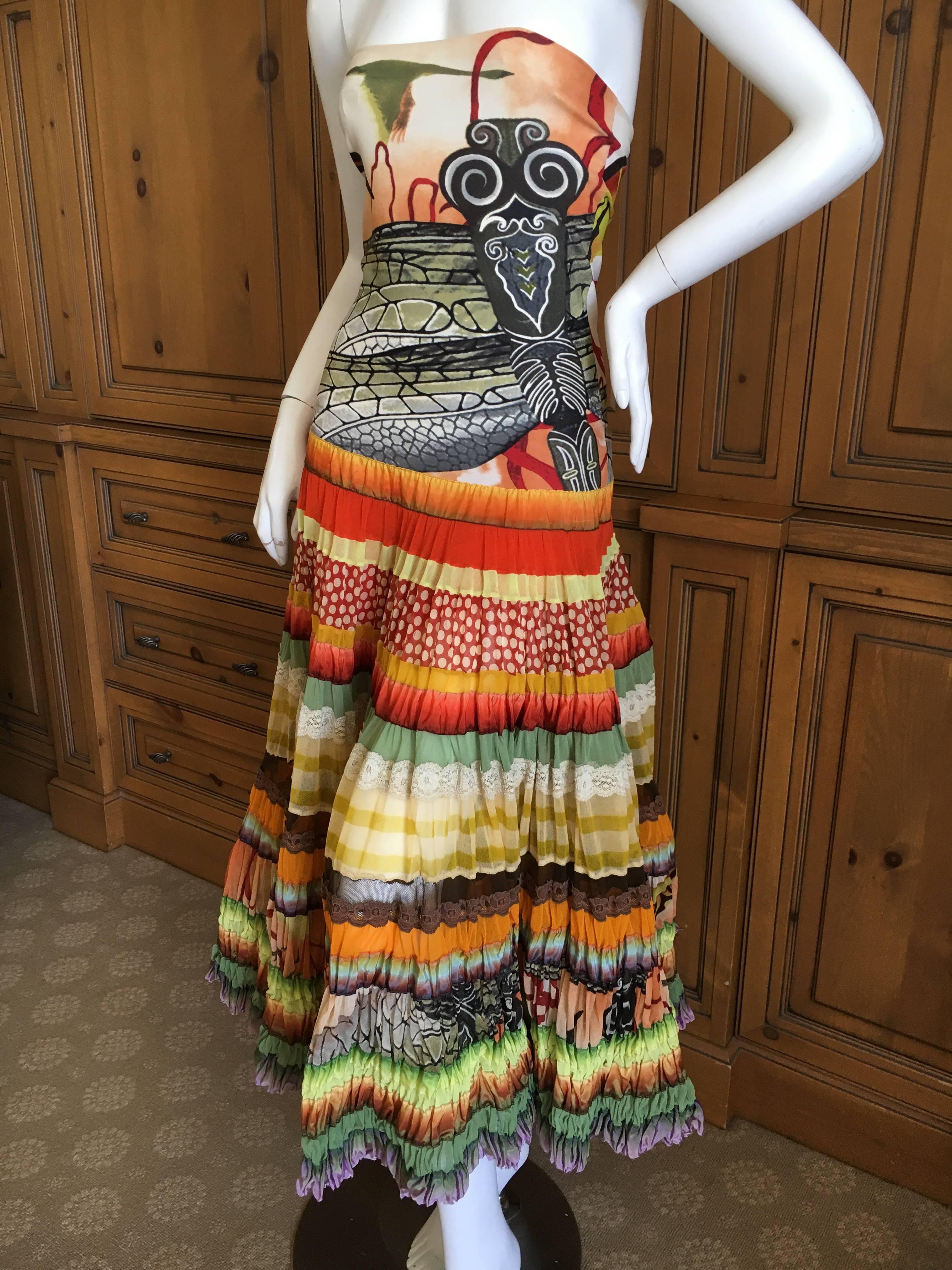 Brown Jean Paul Gaultier Maile Dragonfly Pattern Strapless Dress with Gypsy Skirt NWT For Sale