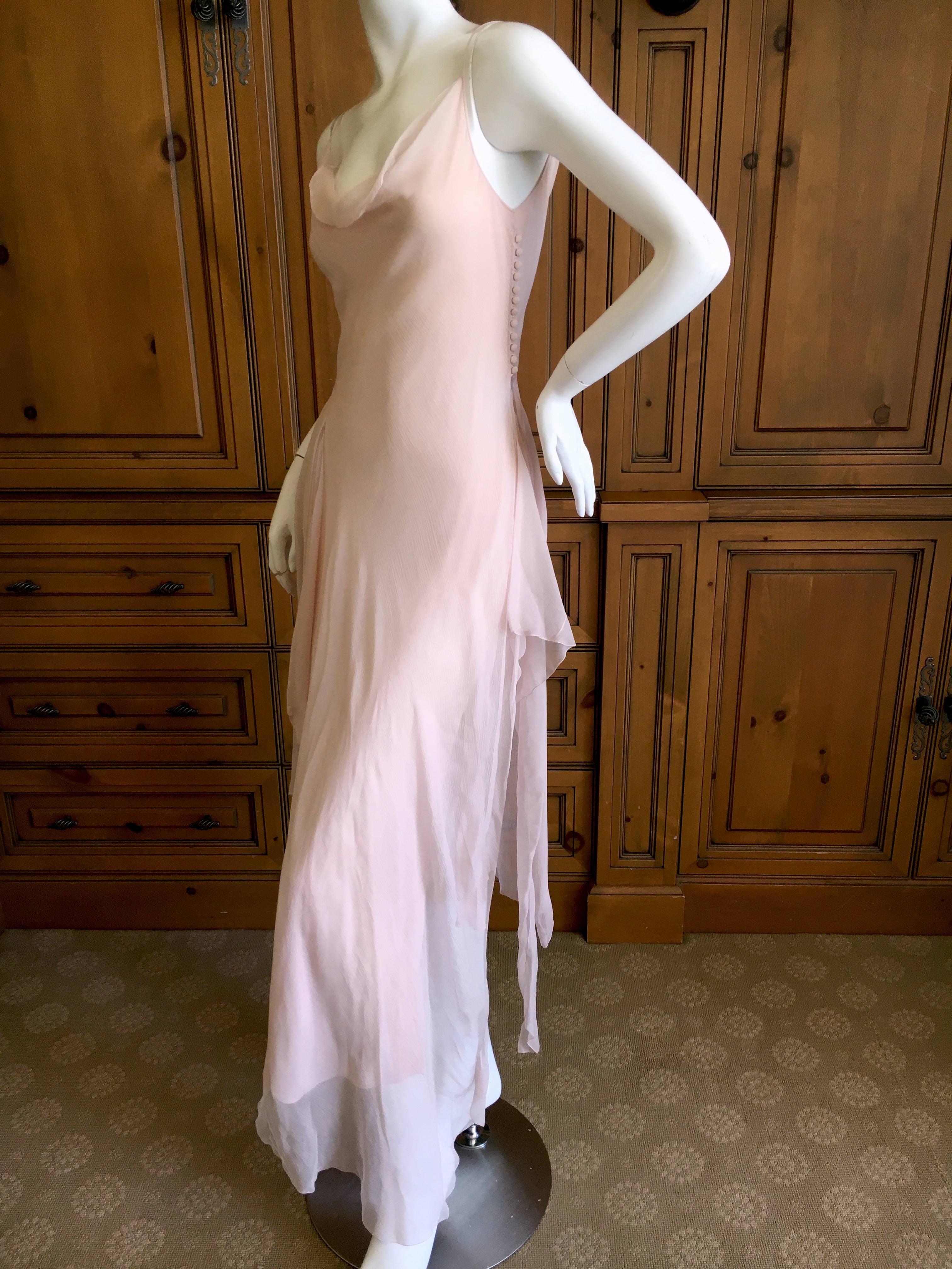 Beige John Galliano SS 1999 Ballet Russe Collection Bias Cut Silk Chiffon Draped Dress