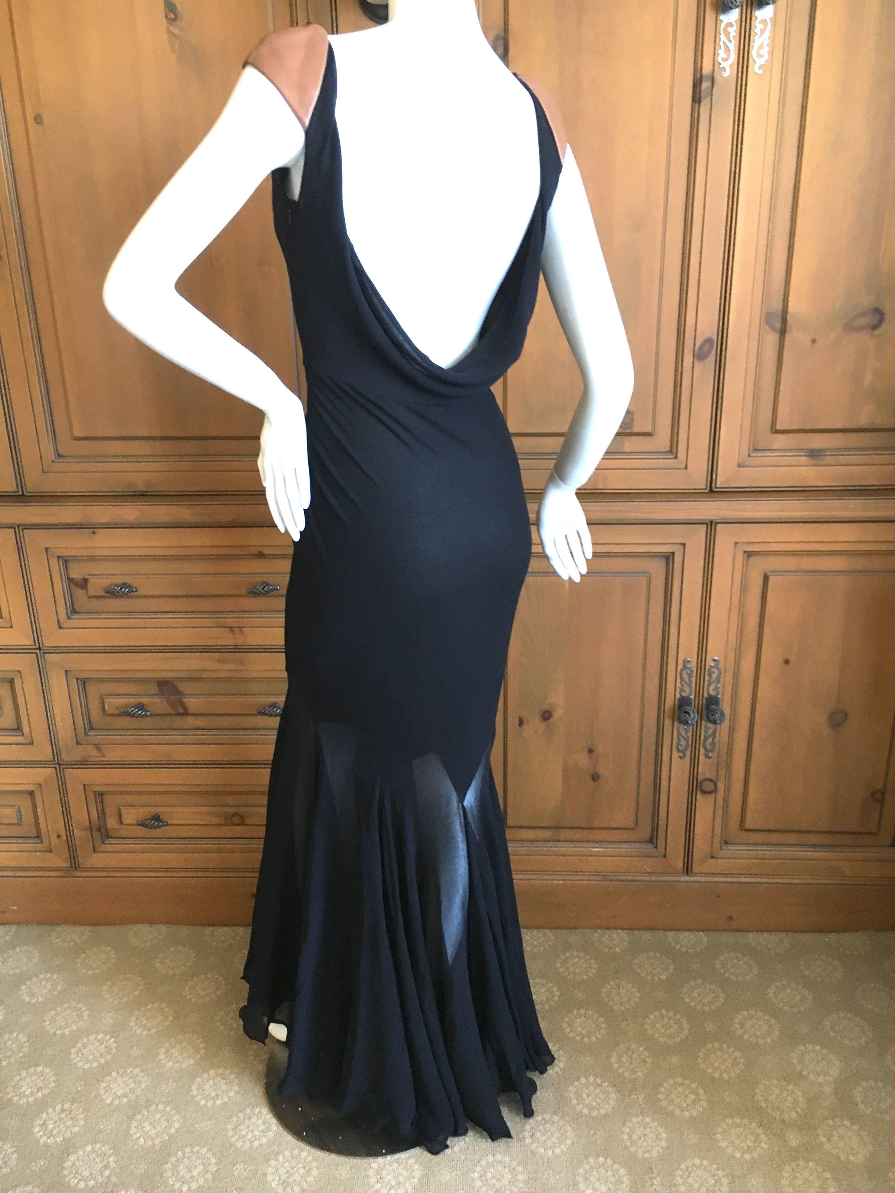 Black Gianni Versace Couture 1980's Backless Leather Trim Mermaid Gown with Wide Belt For Sale