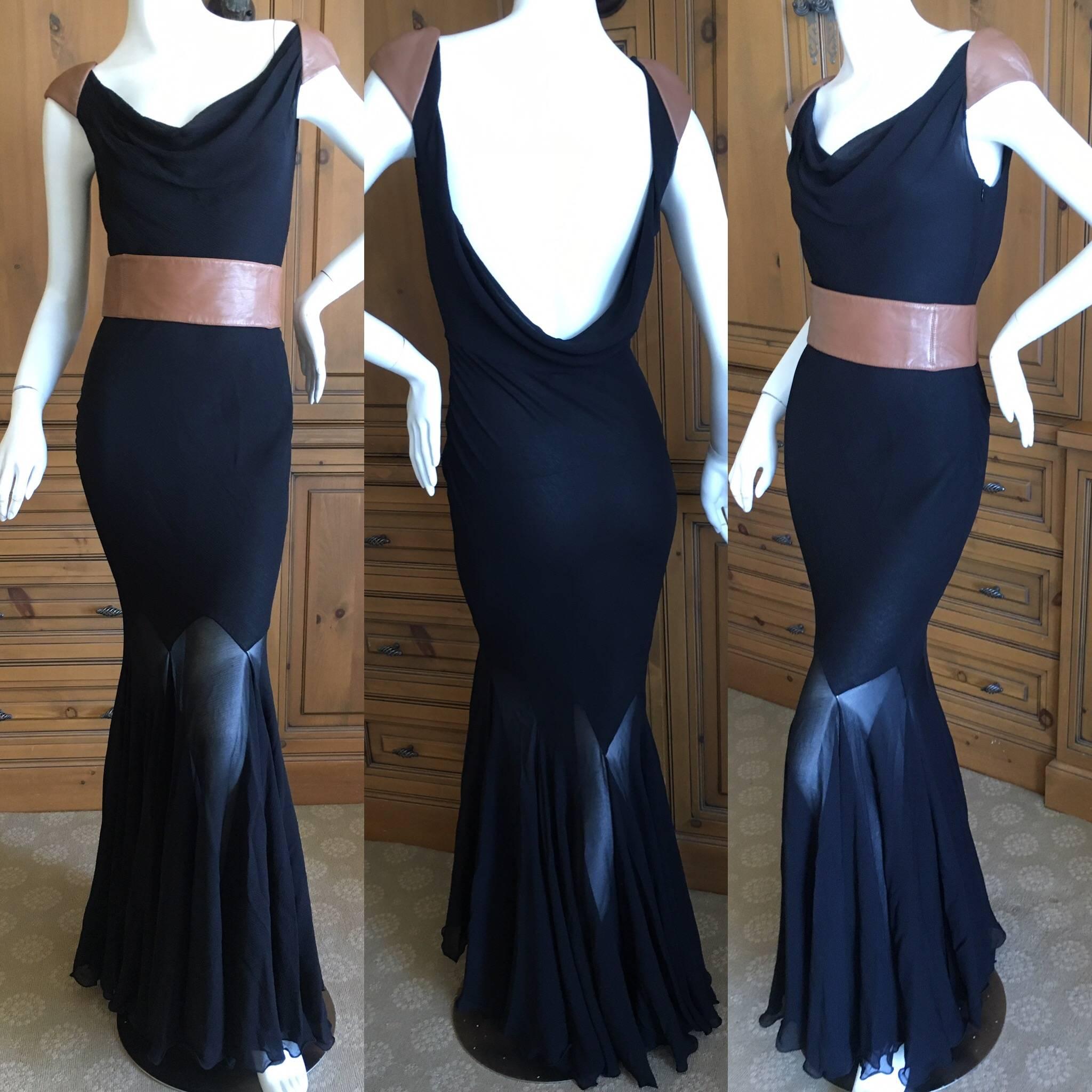 Gianni Versace Couture 1980's Backless Leather Trim Mermaid Gown with Wide Belt In Excellent Condition For Sale In Cloverdale, CA