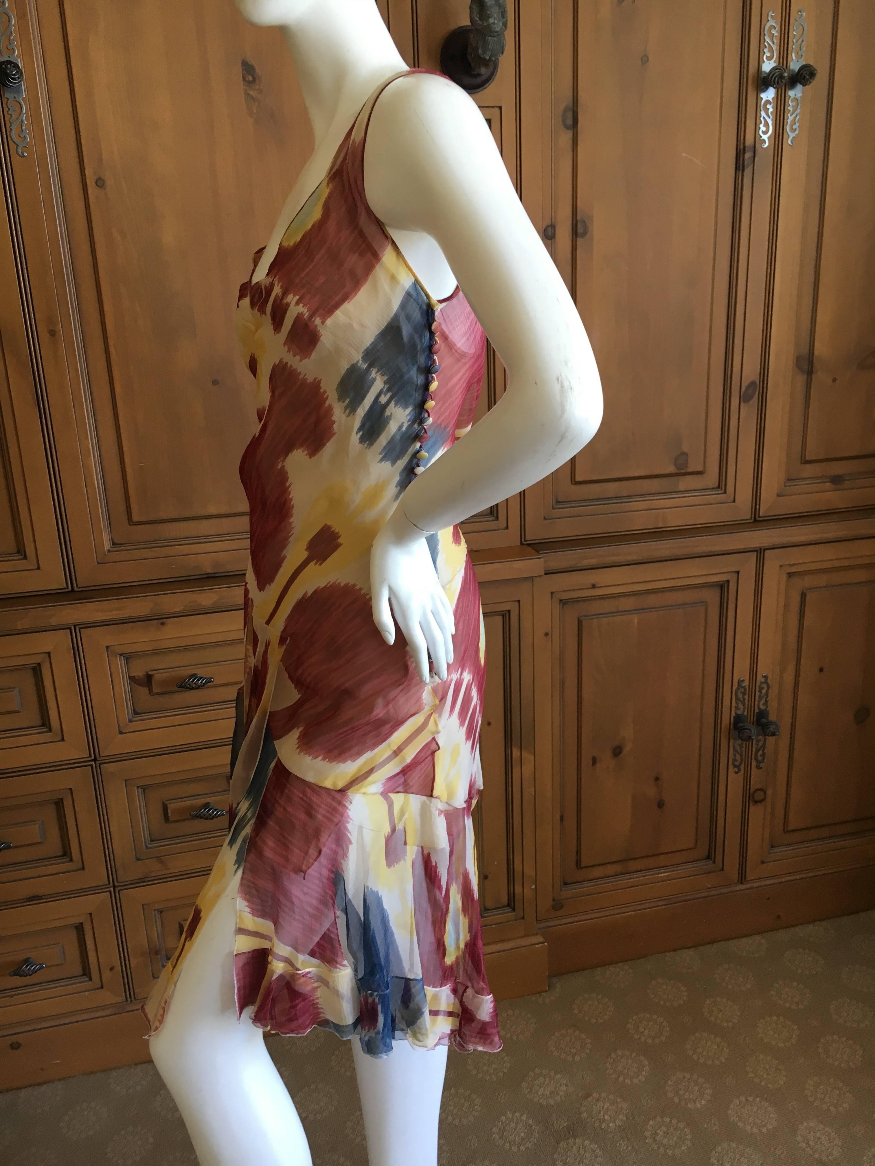 Brown Christian Dior Sheer Silk Chiffon Ikat Print Dress by John Galliano For Sale