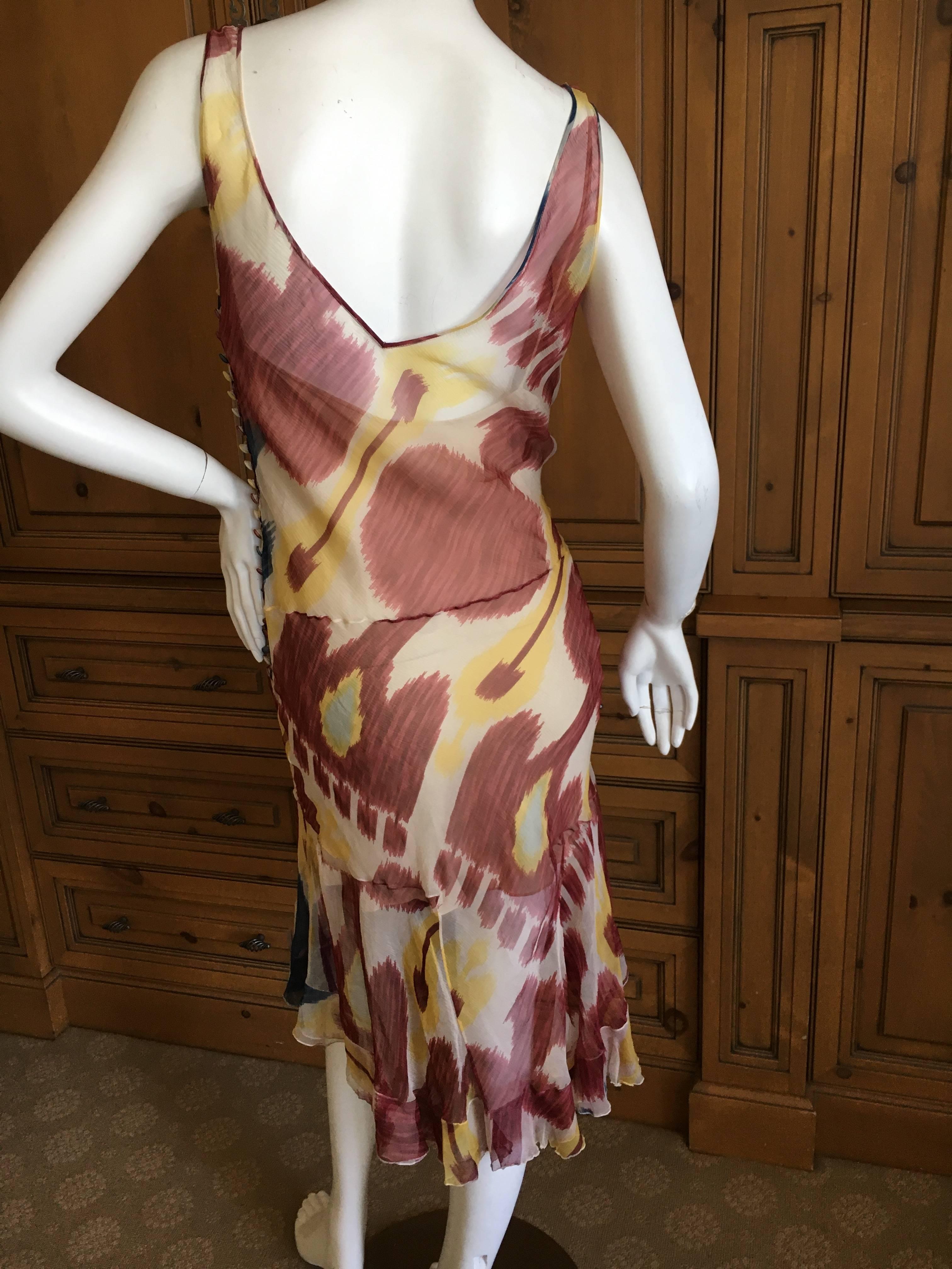 Women's Christian Dior Sheer Silk Chiffon Ikat Print Dress by John Galliano For Sale