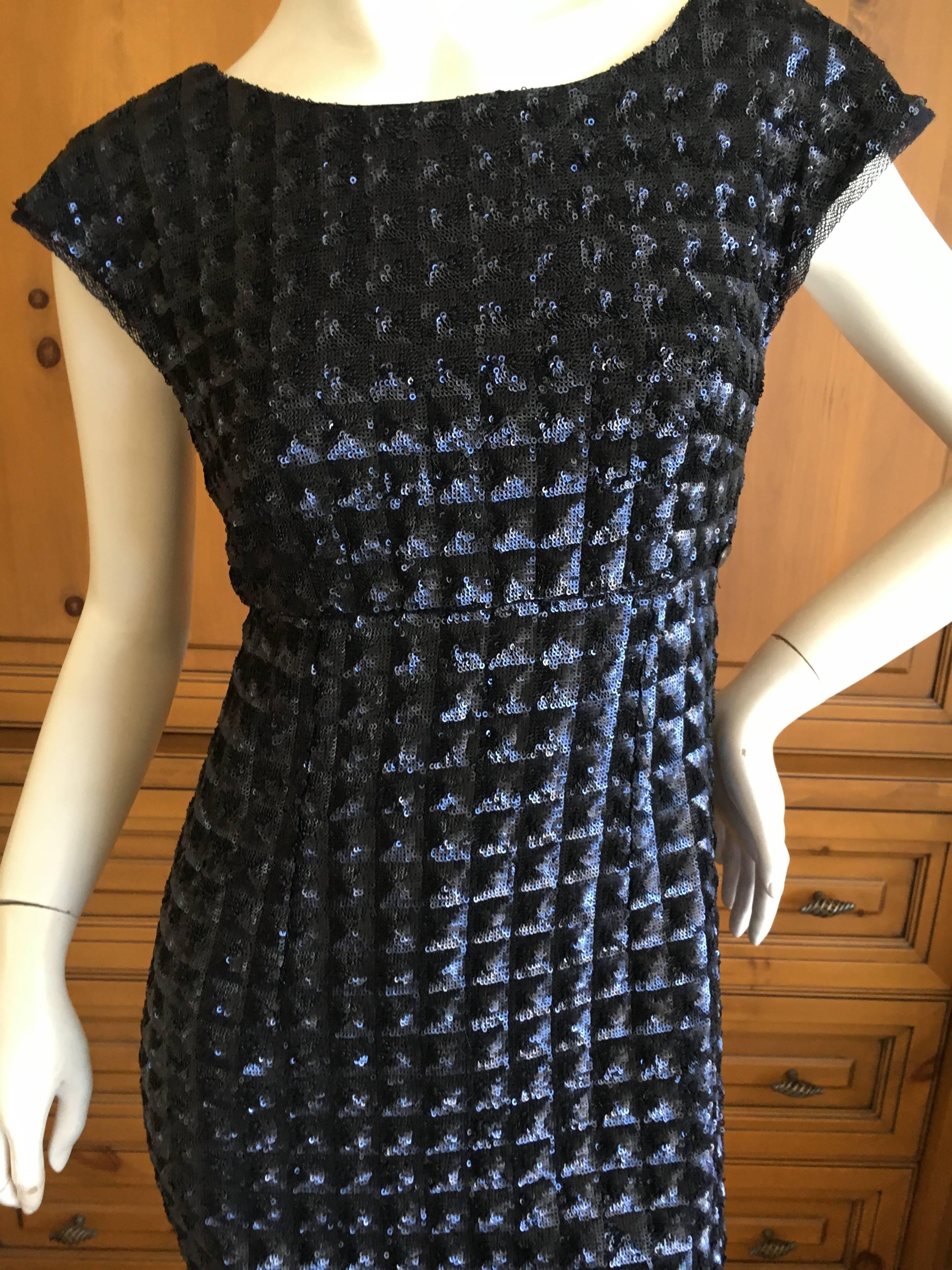Black Chanel Vintage Navy Blue Sequin Quilted Mini Dress with Deep Vee Back For Sale