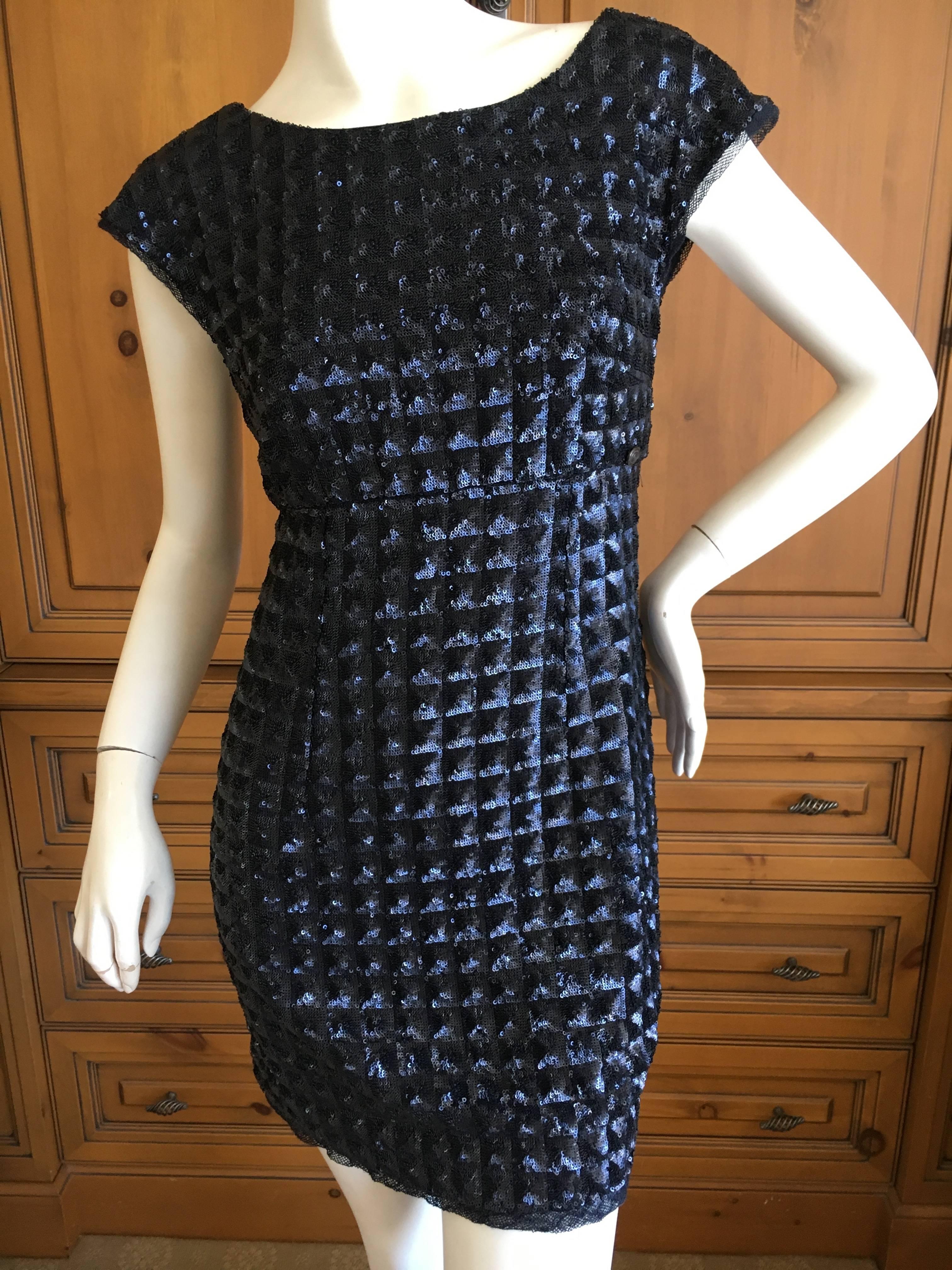 Chanel Vintage Navy Blue Sequin Quilted Mini Dress with Deep Vee Back In Excellent Condition For Sale In Cloverdale, CA