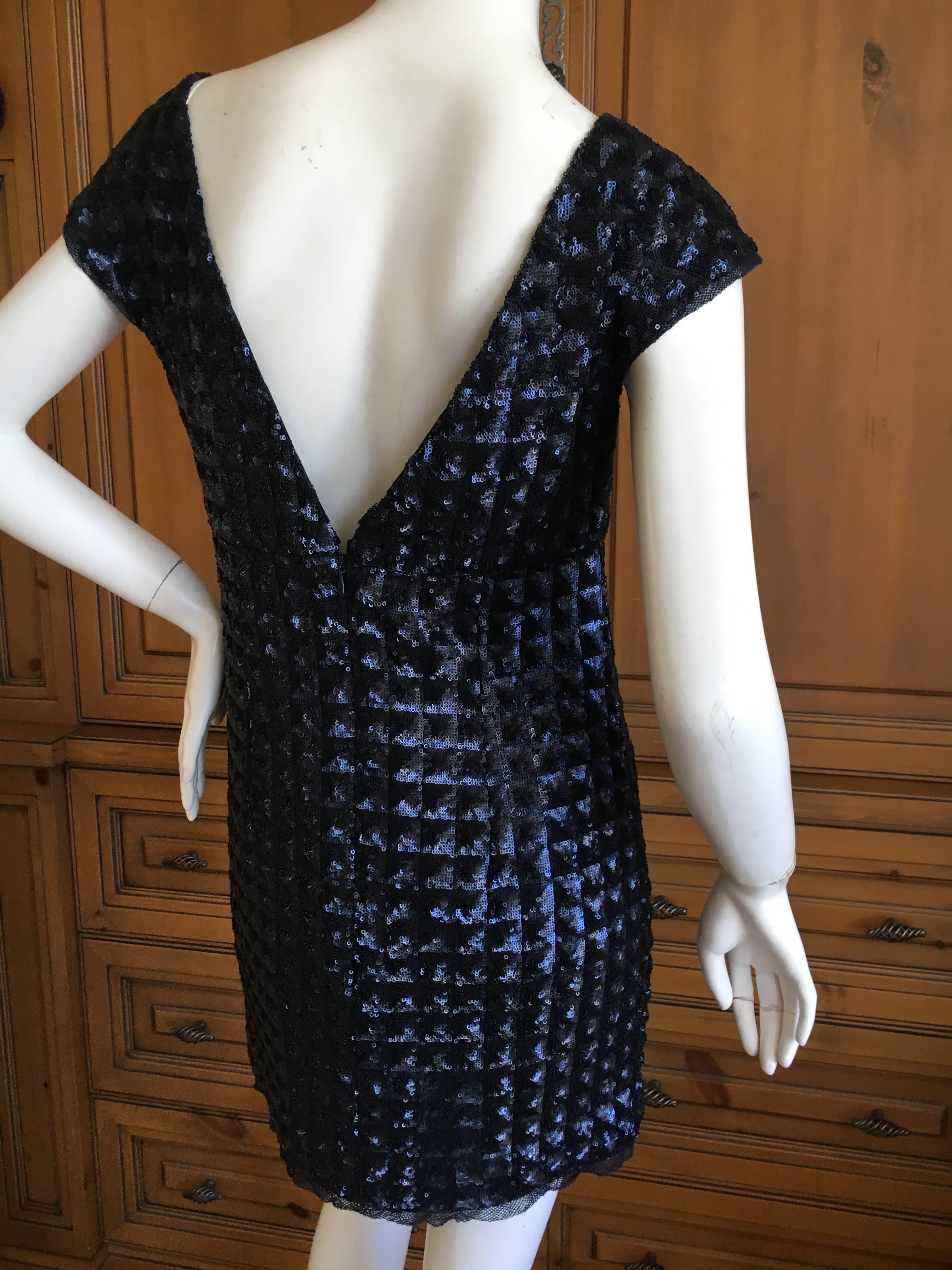 Chanel Vintage Navy Blue Sequin Quilted Mini Dress with Deep Vee Back For Sale 1