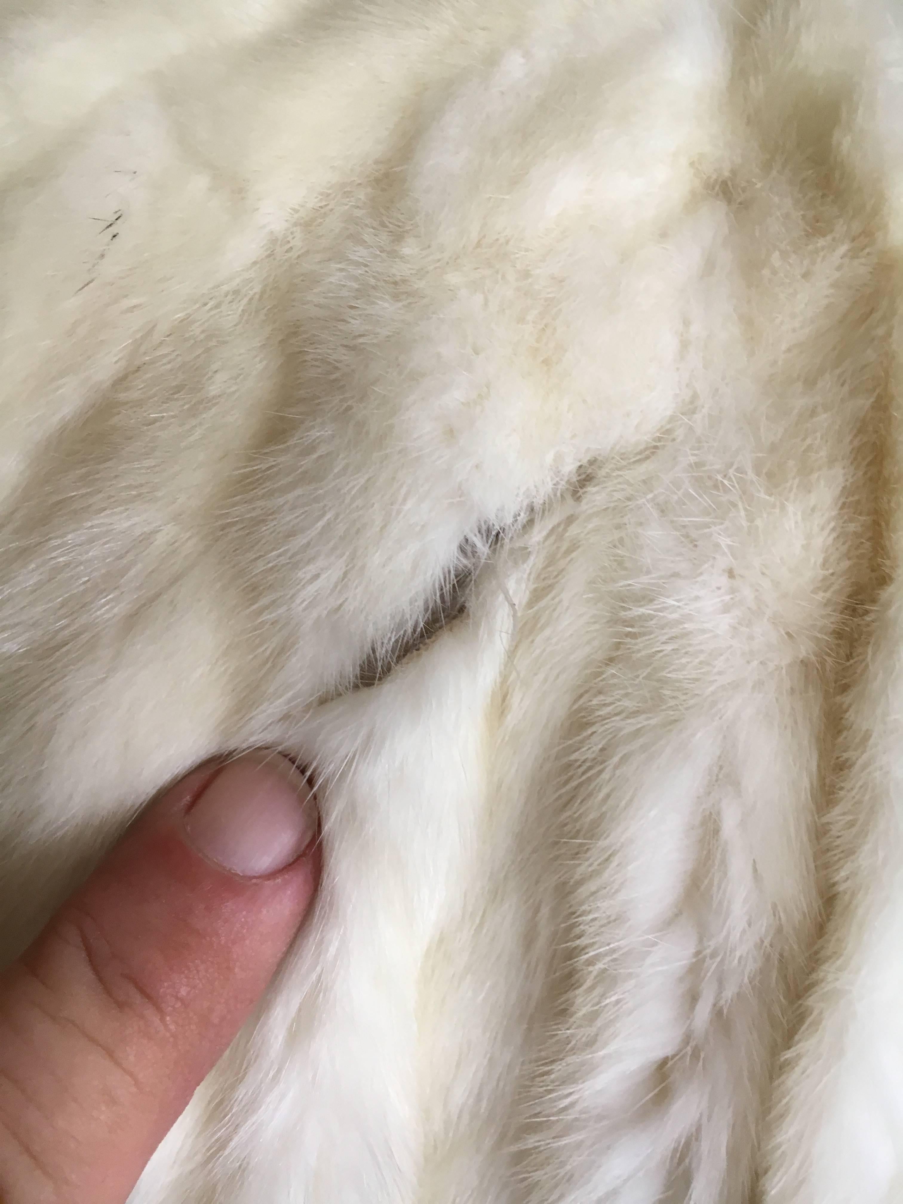Women's Winter White Ermine Chevron Pattern Fur Coat with Balloon Sleeve For Sale
