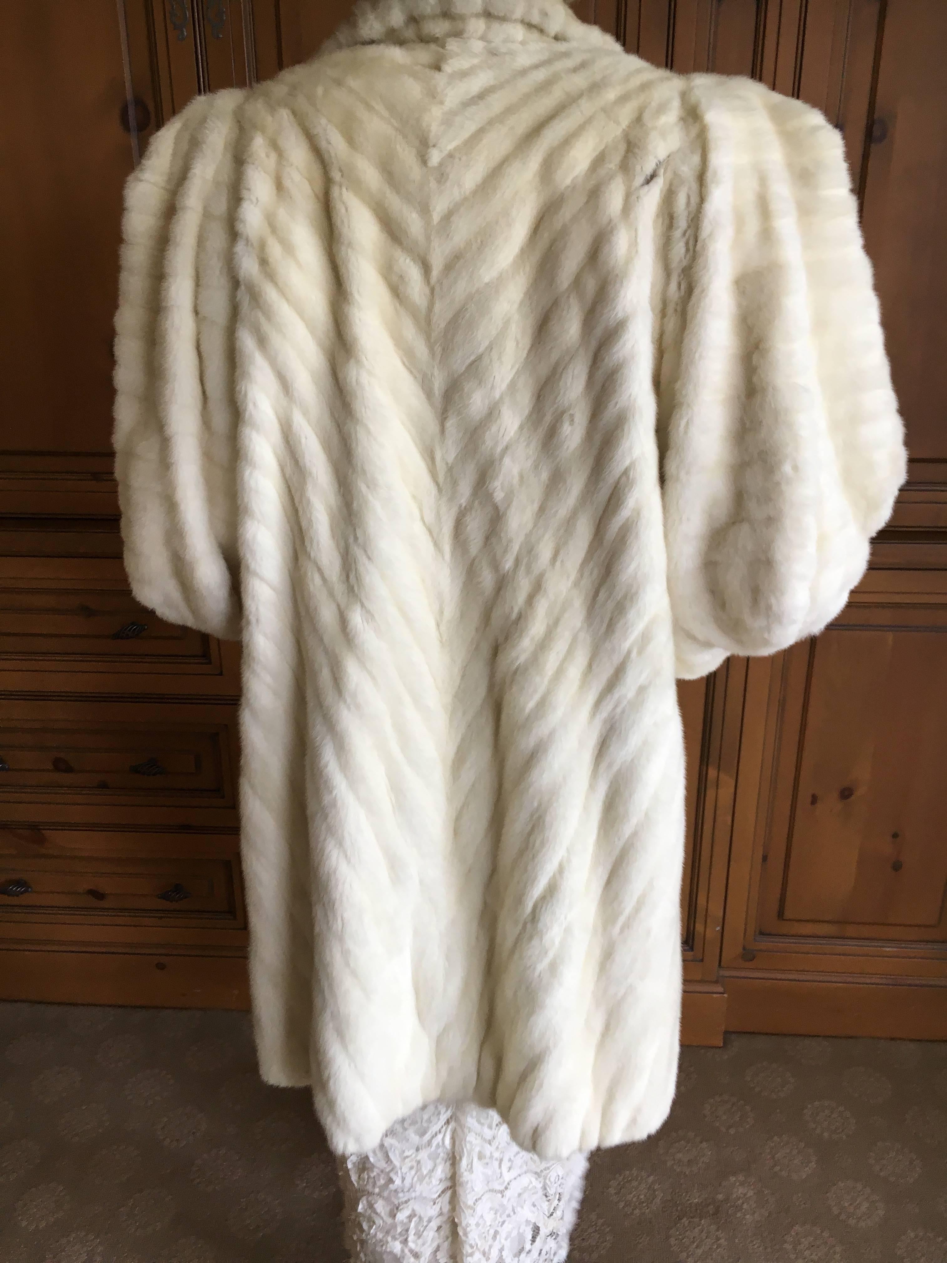 Winter White Ermine Chevron Pattern Fur Coat with Balloon Sleeve For Sale 1