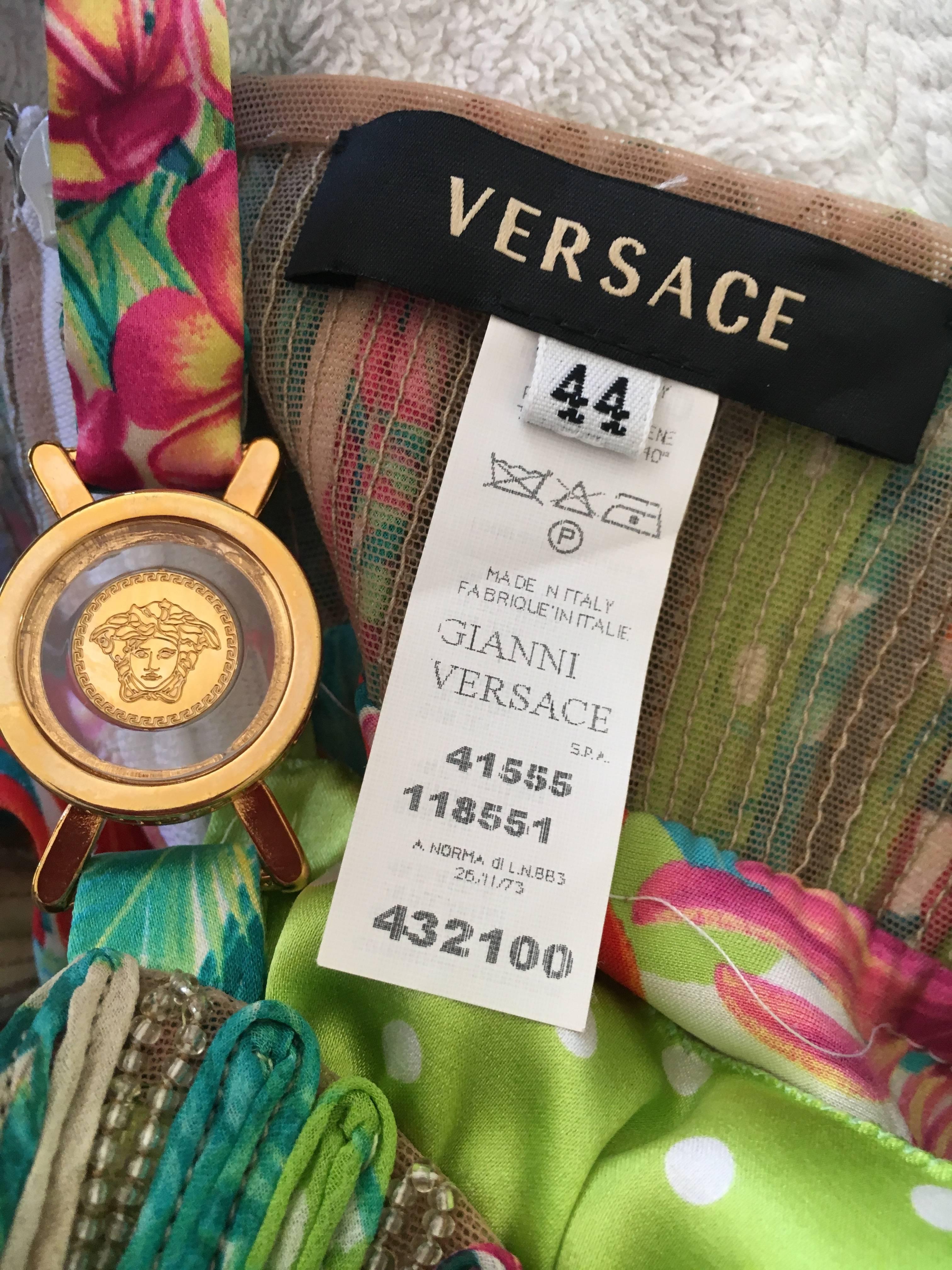 Versace Floral Mini Dress with Sexy See Through Macrame Top 3