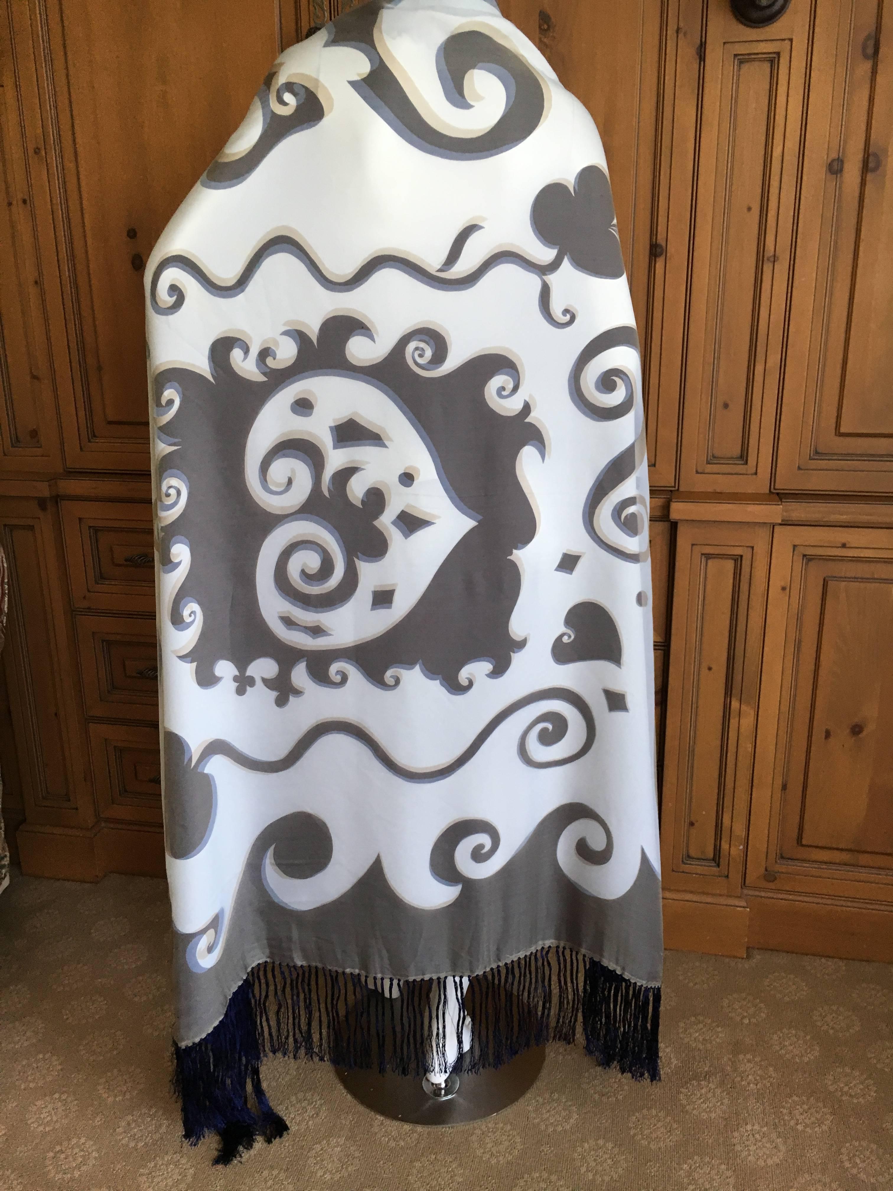 Christian Lacroix Arlesienne Pattern Reversible Silk Piano Fringe Scarf For Sale 1
