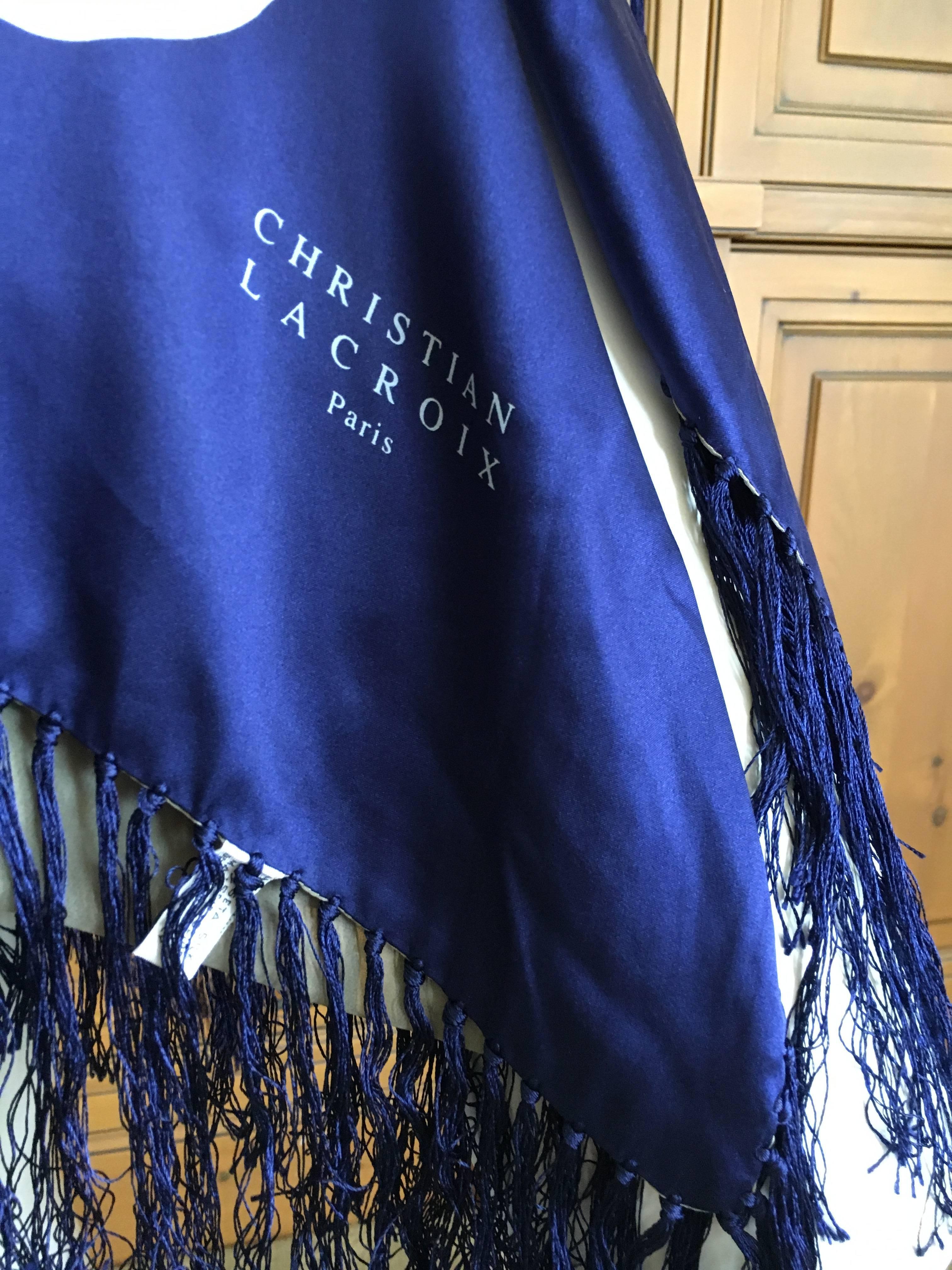 Christian Lacroix Arlesienne Pattern Reversible Silk Piano Fringe Scarf In Excellent Condition For Sale In Cloverdale, CA