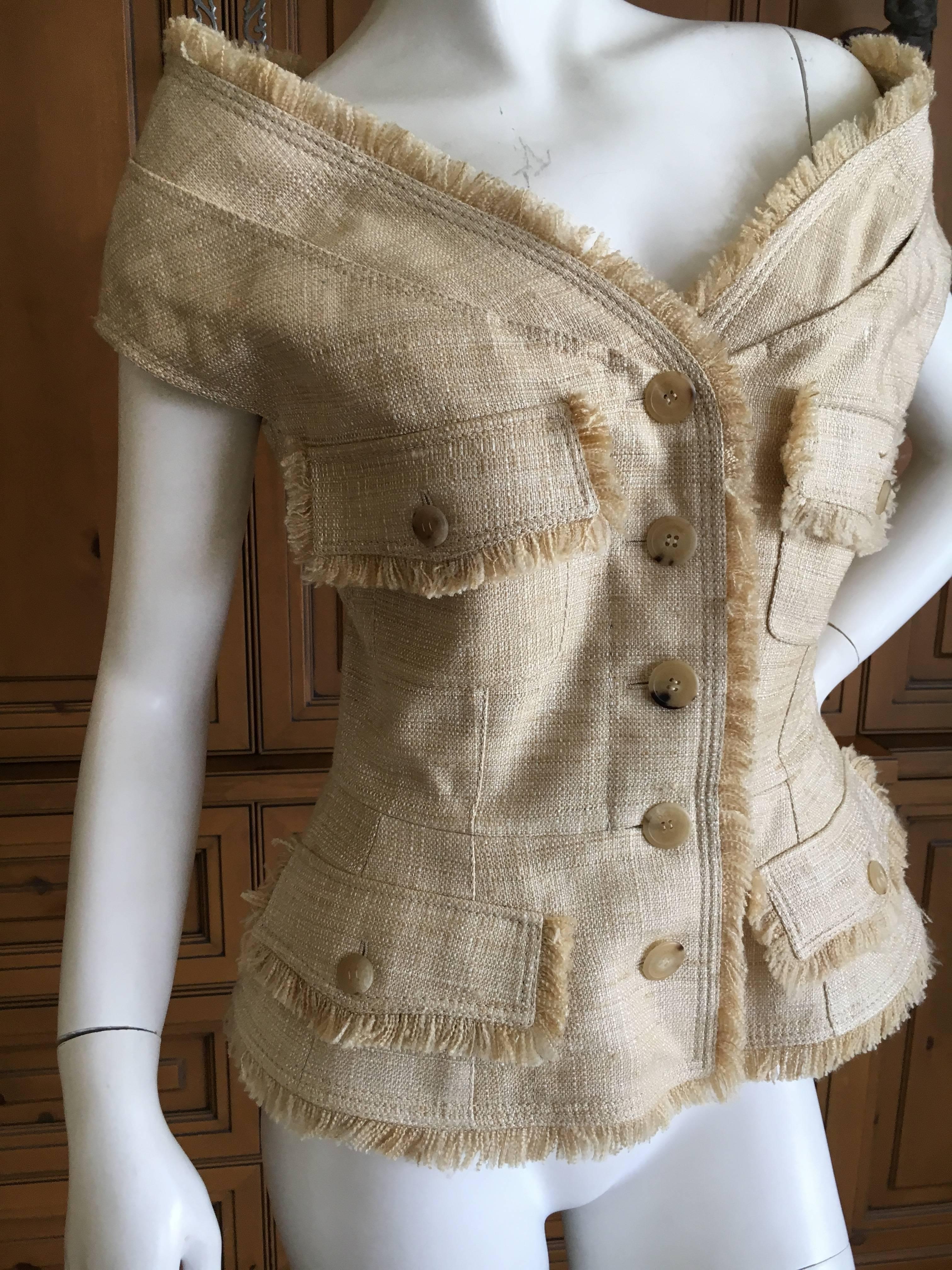 John Galliano for Christian Dior Silk & Linen Off the Shoulder Sleeveless Jacket.
Size 40
Bust 38