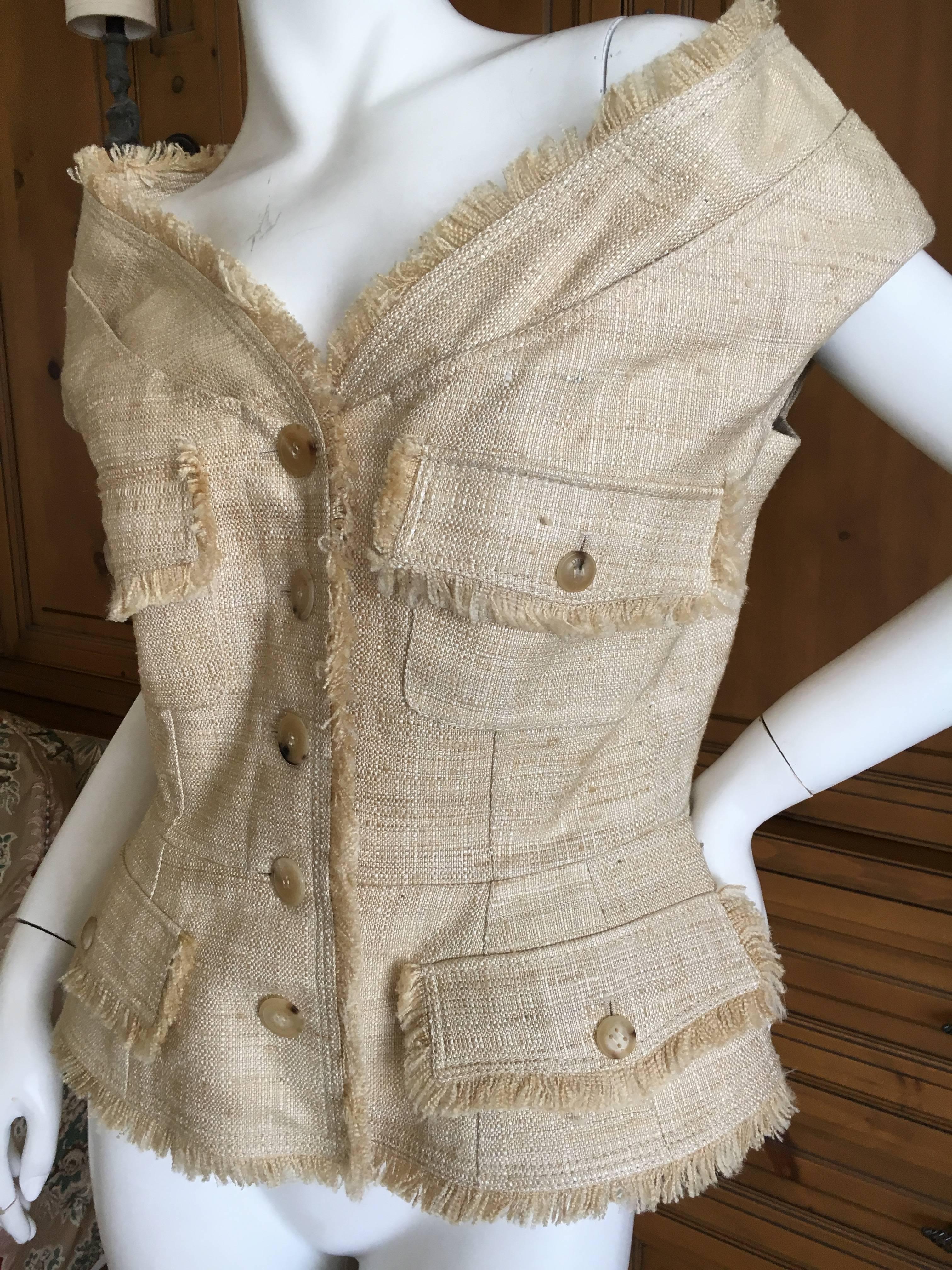 John Galliano for Christian Dior Silk & Linen Off the Shoulder Sleeveless Jacket In Excellent Condition In Cloverdale, CA