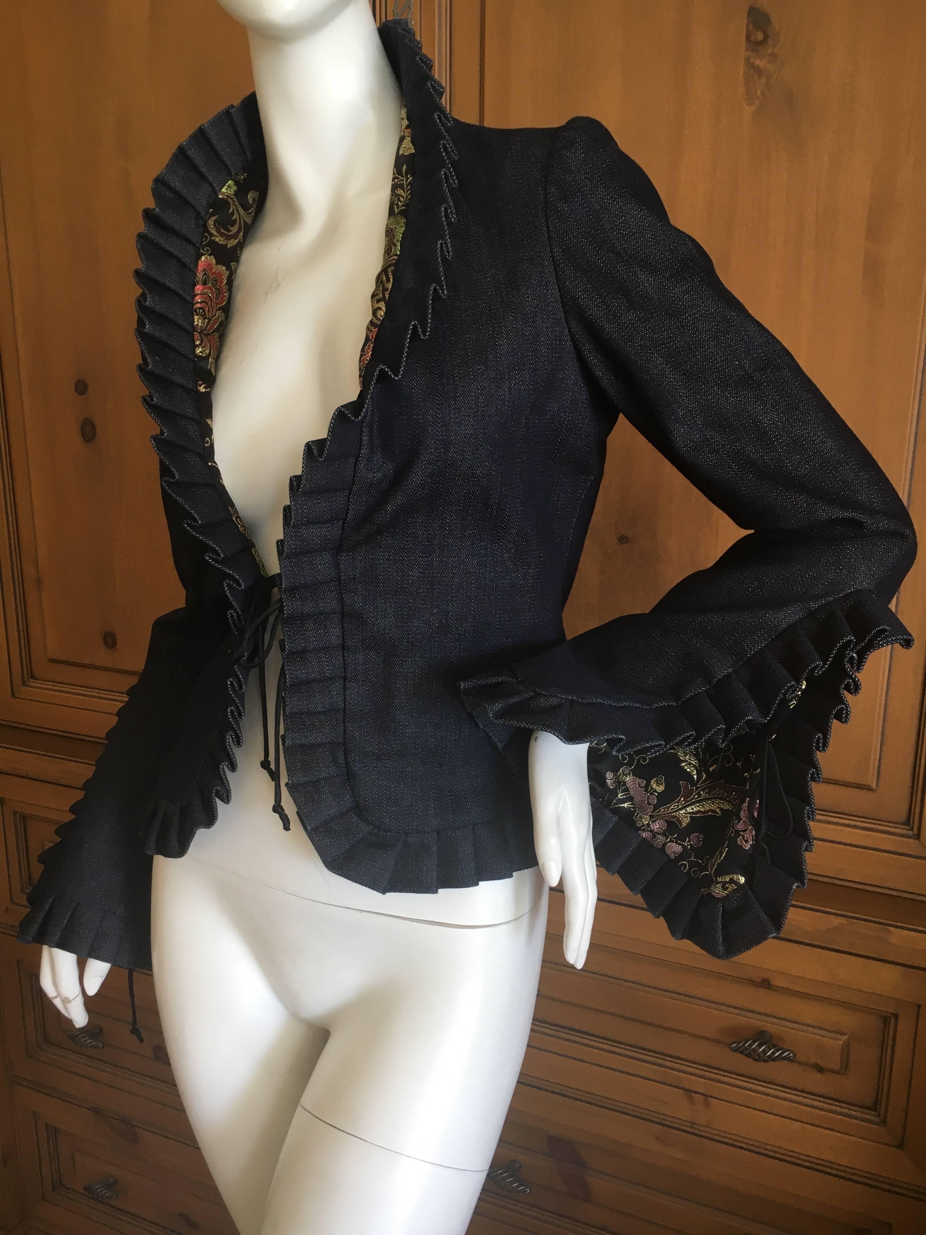 Jean Paul Gaultier Femme Golden Chinoiserie Brocade Reversible Ruffle Jacket In New Condition In Cloverdale, CA