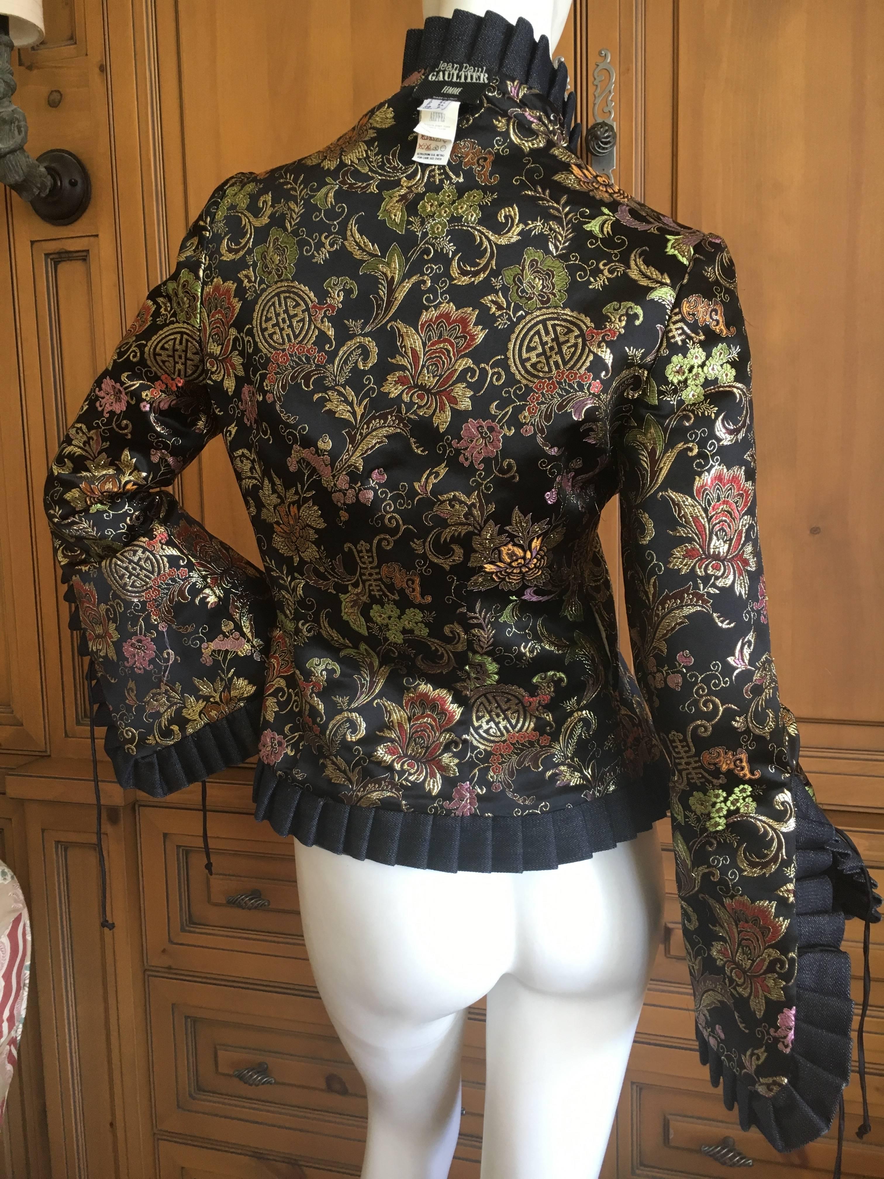 Jean Paul Gaultier Femme Golden Chinoiserie Brocade Reversible Ruffle Jacket 5