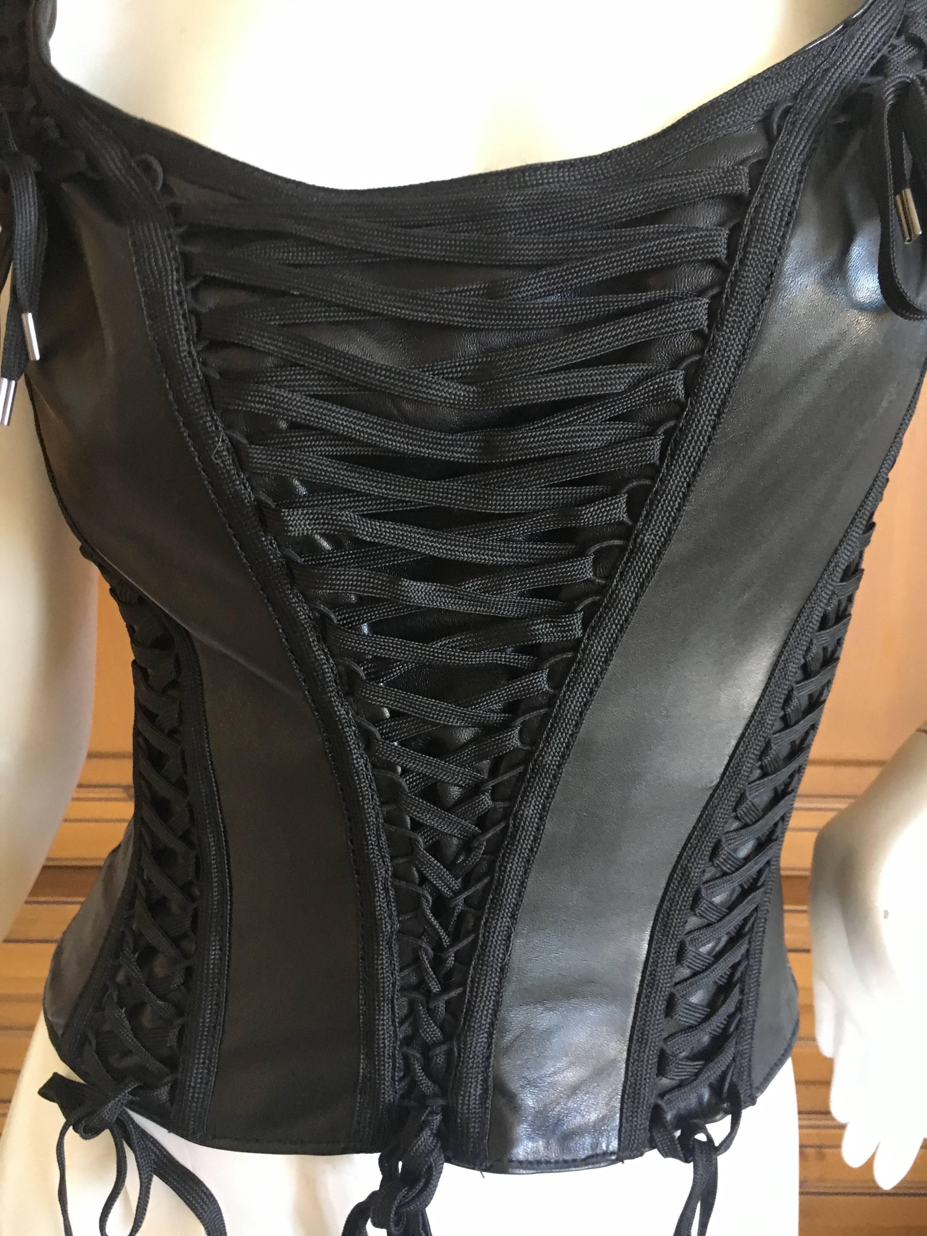 Christian Dior by John Galliano Black Leather Corset Lace Bondage Sleeveless  Top.
This is a sensational piece, so Galliano.
Marked size 40 , seems to run small
Bust 36