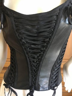Christian Dior by John Galliano Black Leather Corset Lace Bondage Sleeveless Top
