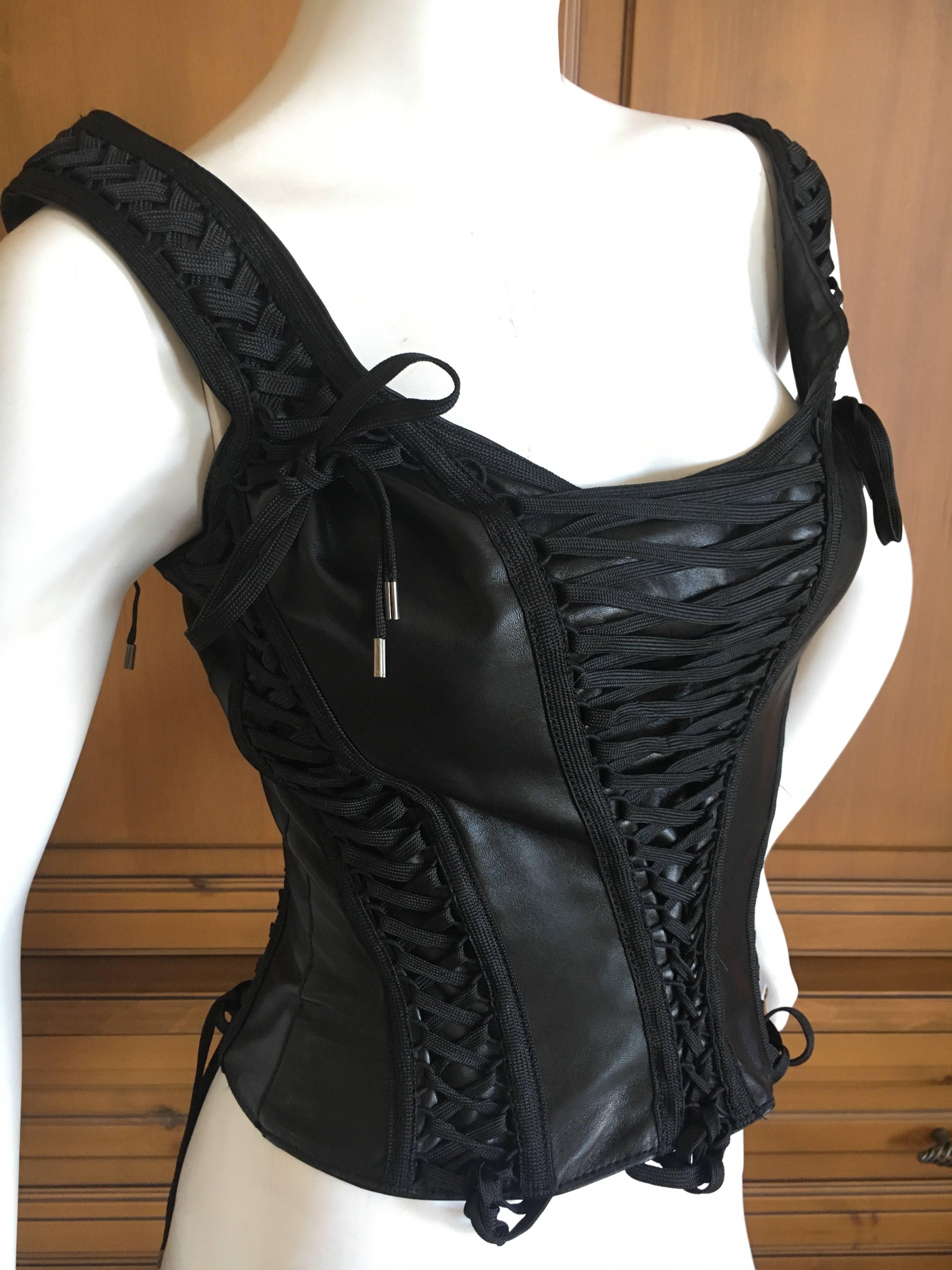 Christian Dior by John Galliano Black Leather Corset Lace Bondage Sleeveless Top In Excellent Condition In Cloverdale, CA