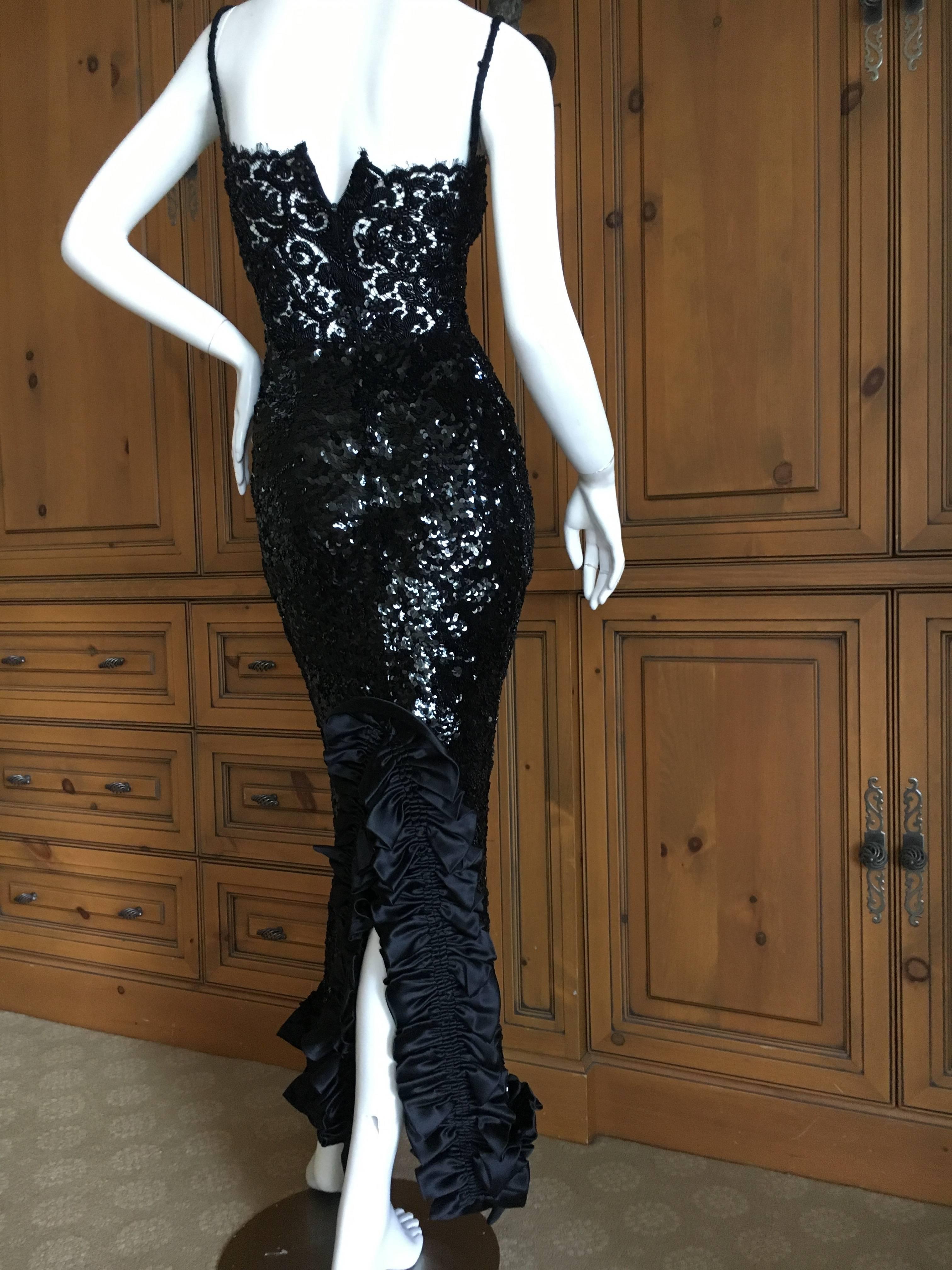 Women's Galanos for Martha Park Avenue Embellished Black Sequin and Lace Evening Dress For Sale