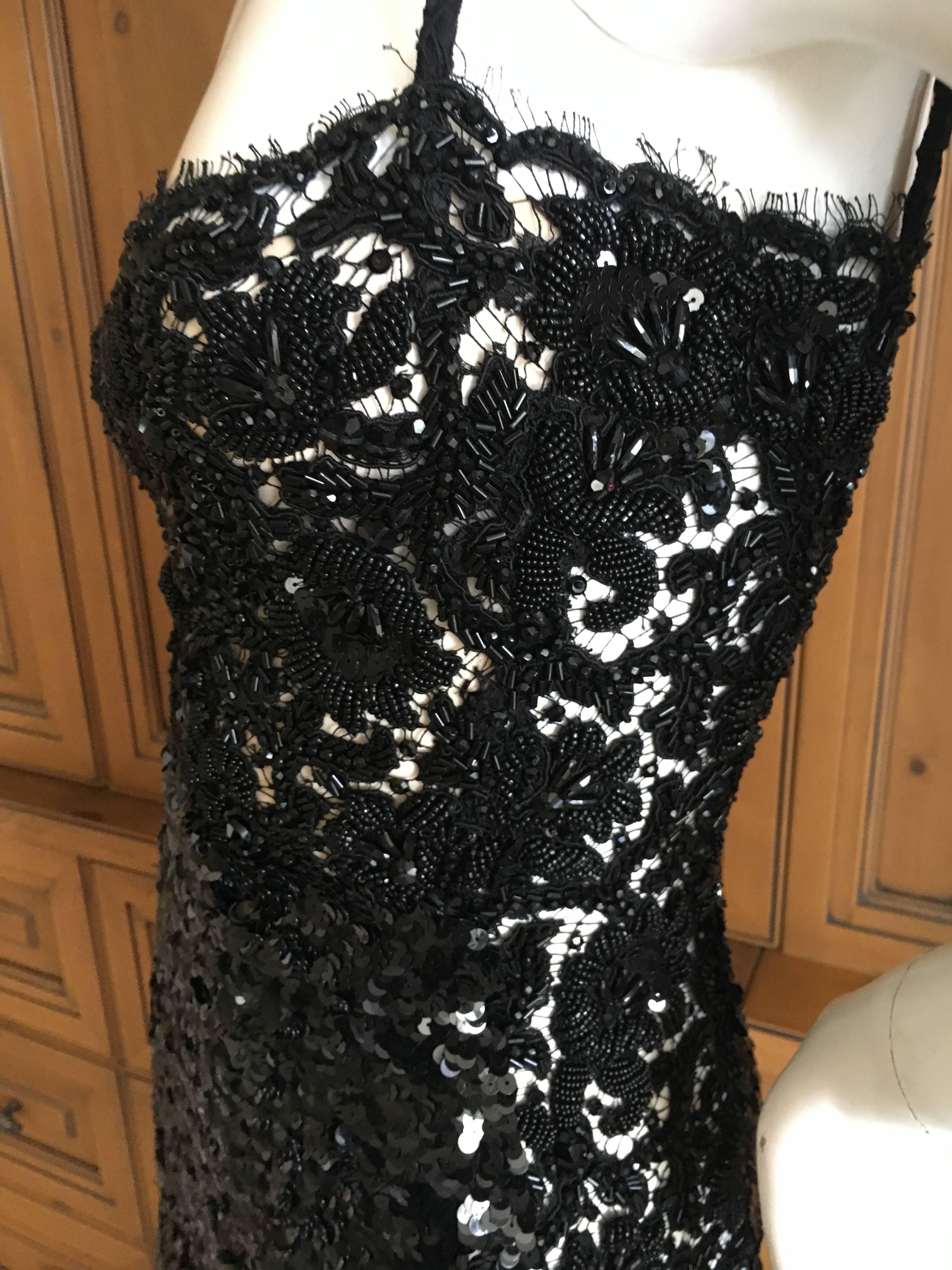 Galanos for Martha Park Avenue Embellished Black Sequin and Lace Evening Dress In Excellent Condition For Sale In Cloverdale, CA