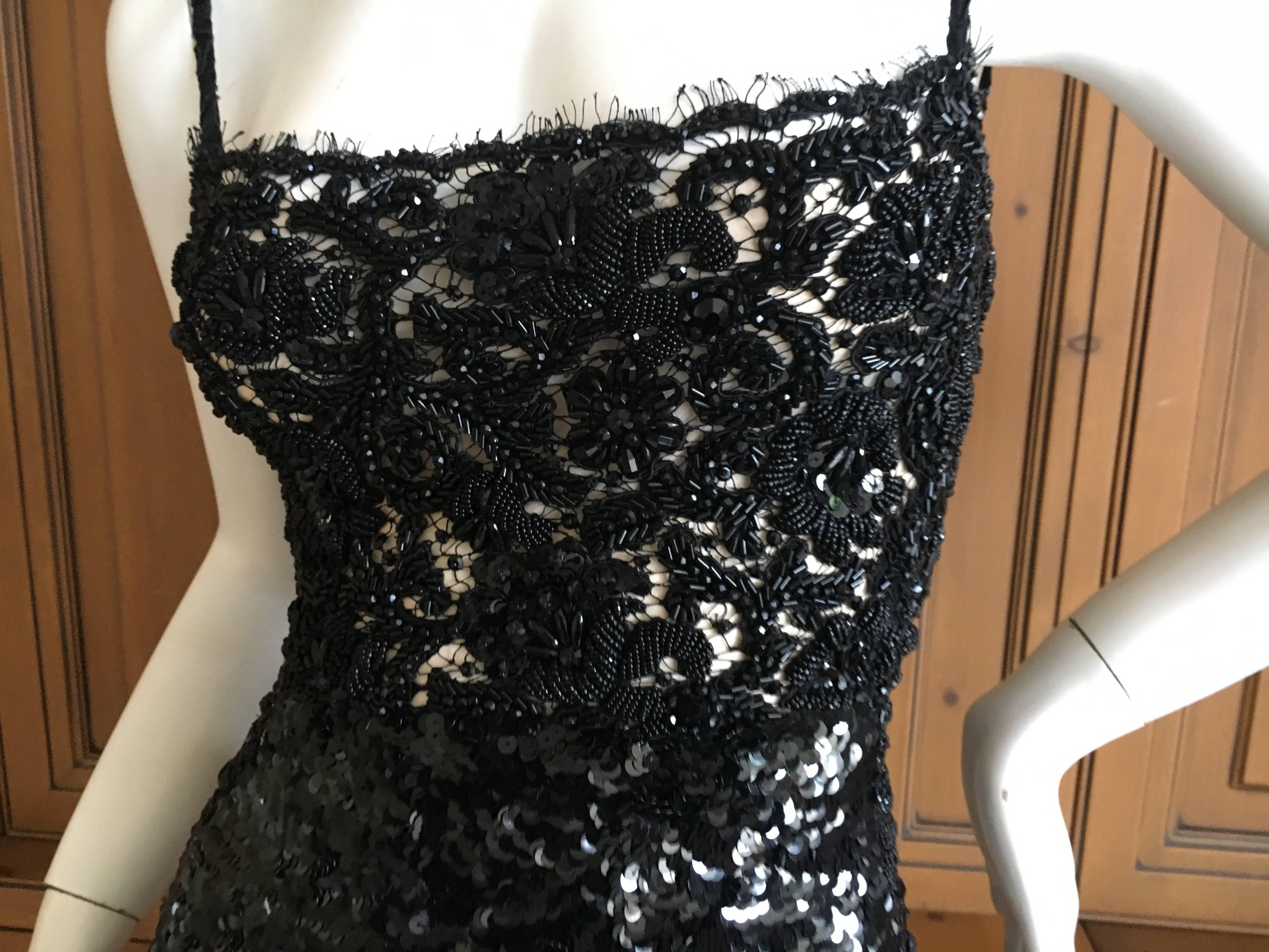 Galanos for Martha Park Avenue Embellished Black Sequin and Lace Evening Dress For Sale 3