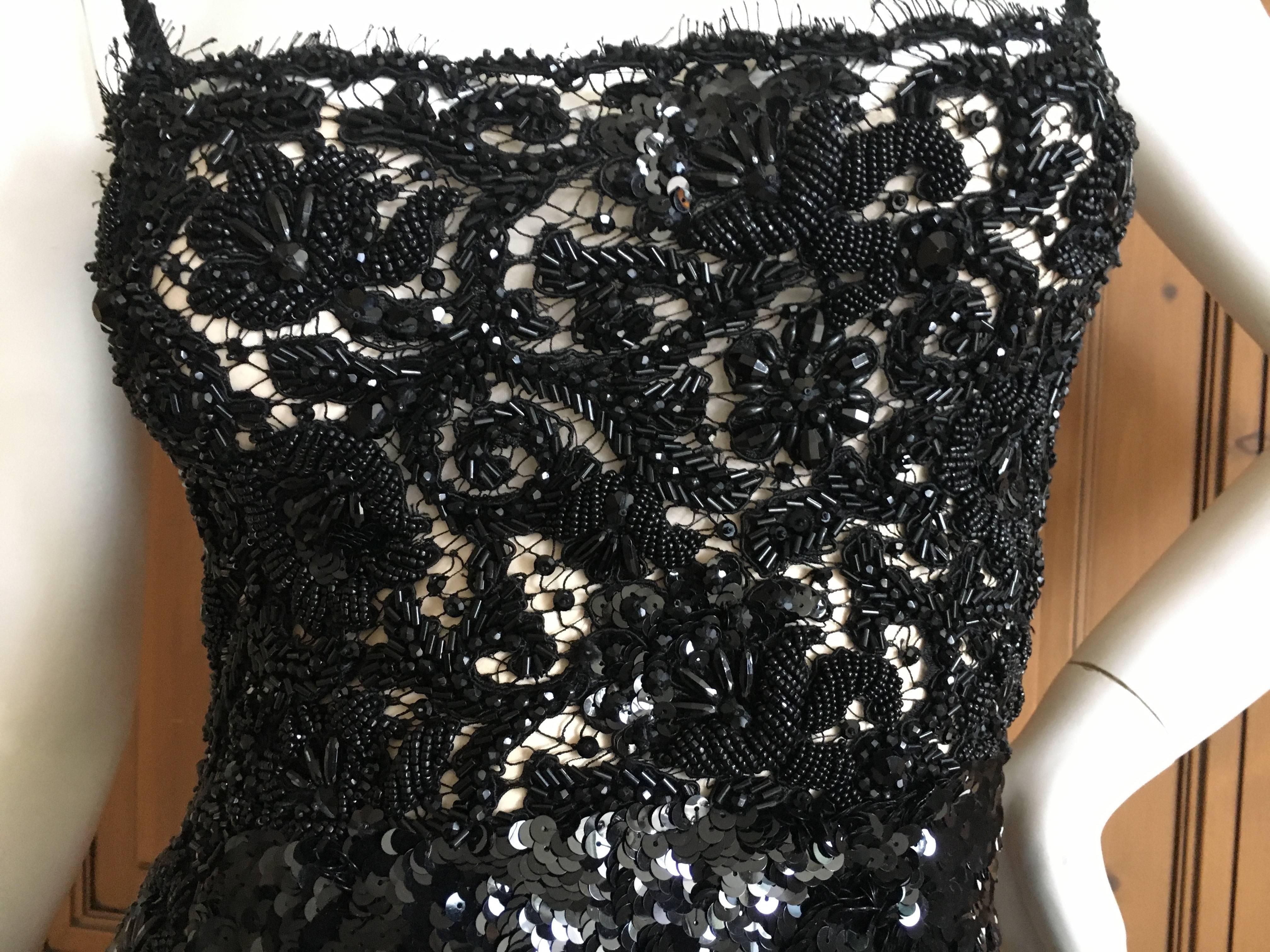 Galanos for Martha Park Avenue Embellished Black Sequin and Lace Evening Dress For Sale 4