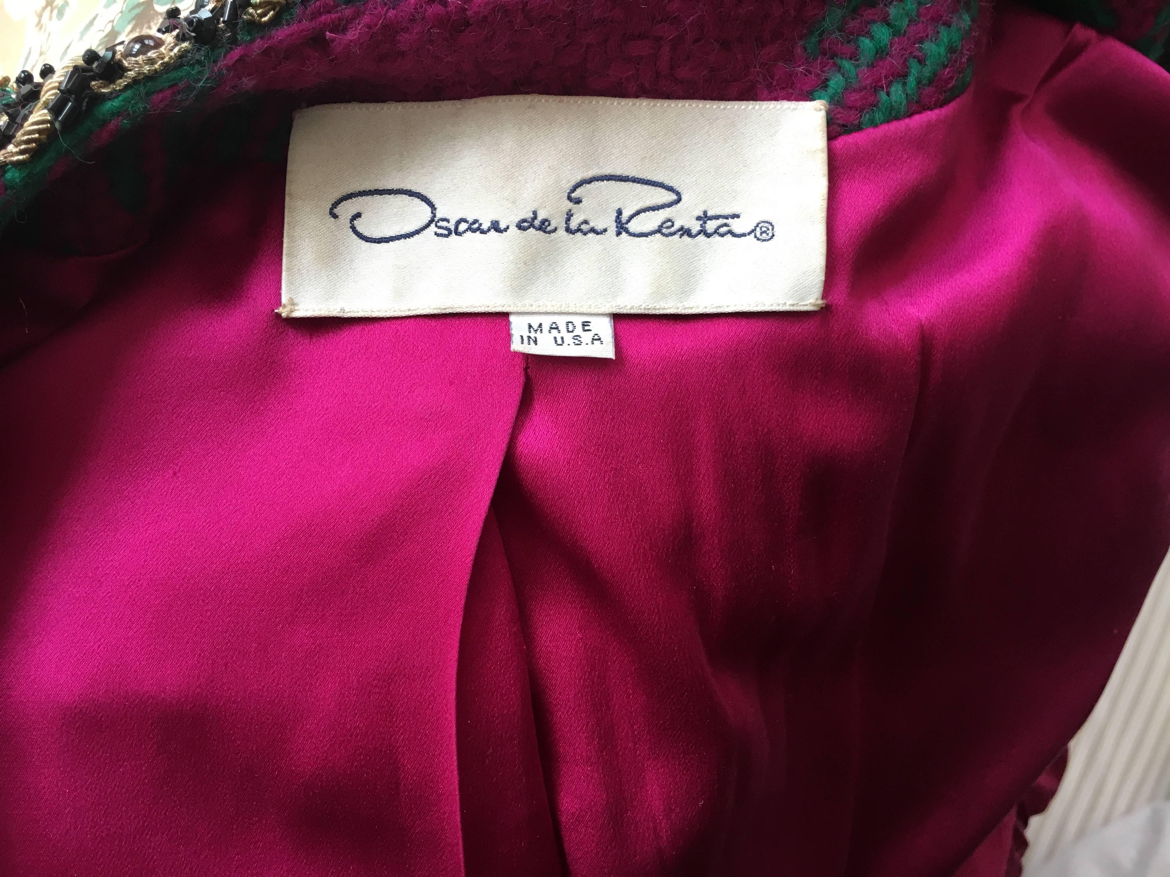 Oscar de la Renta 1980's Museum Exhibited Jewel Embellished Plaid Suit  For Sale 3