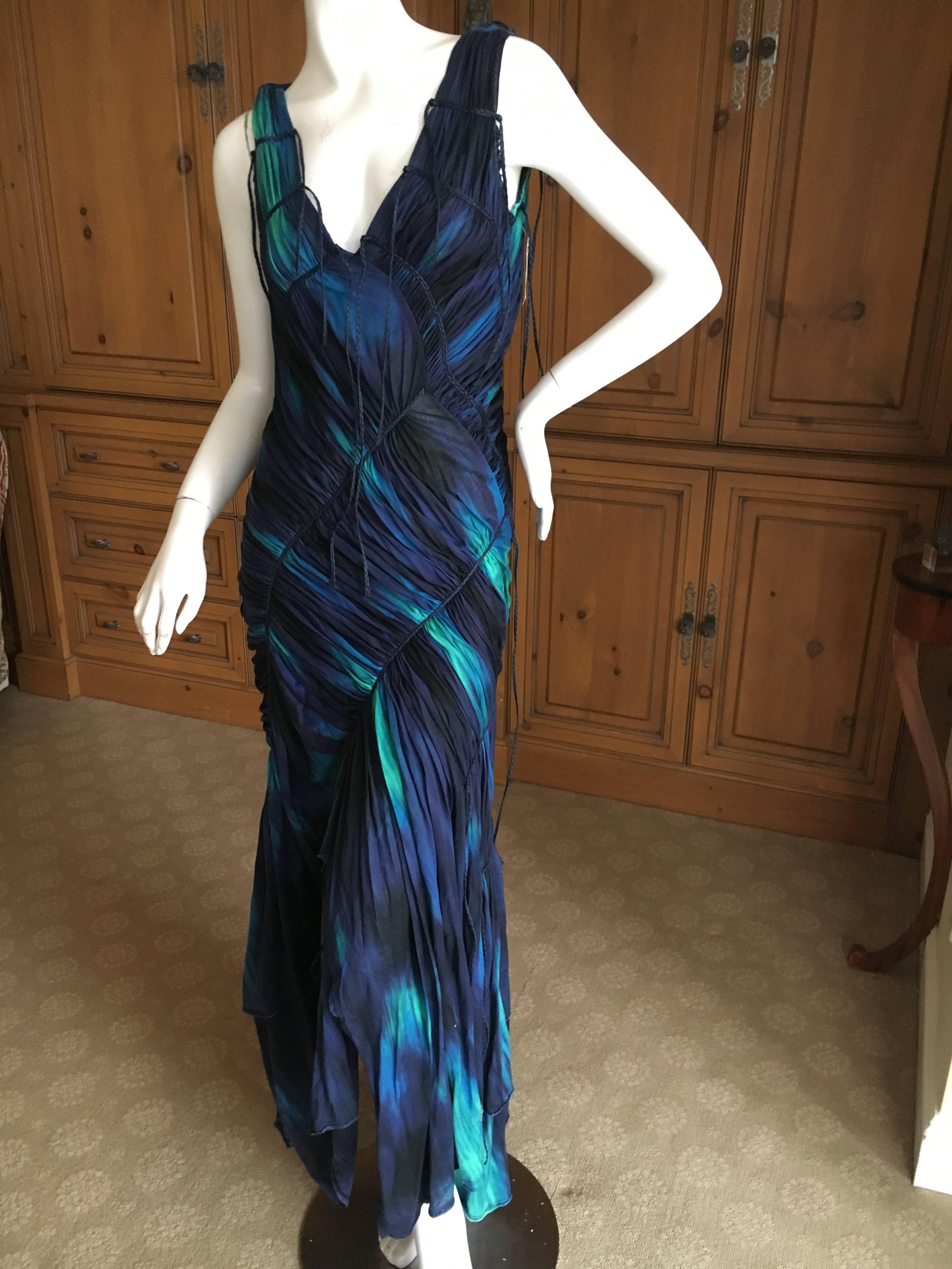 Wonderful rushed tie dye dress , cut on the bias , from Issey Miyake, for Bergdorf Goodman.
New with tags , this retailed for $2375
Miyake size 3 (M)
Bust 40
