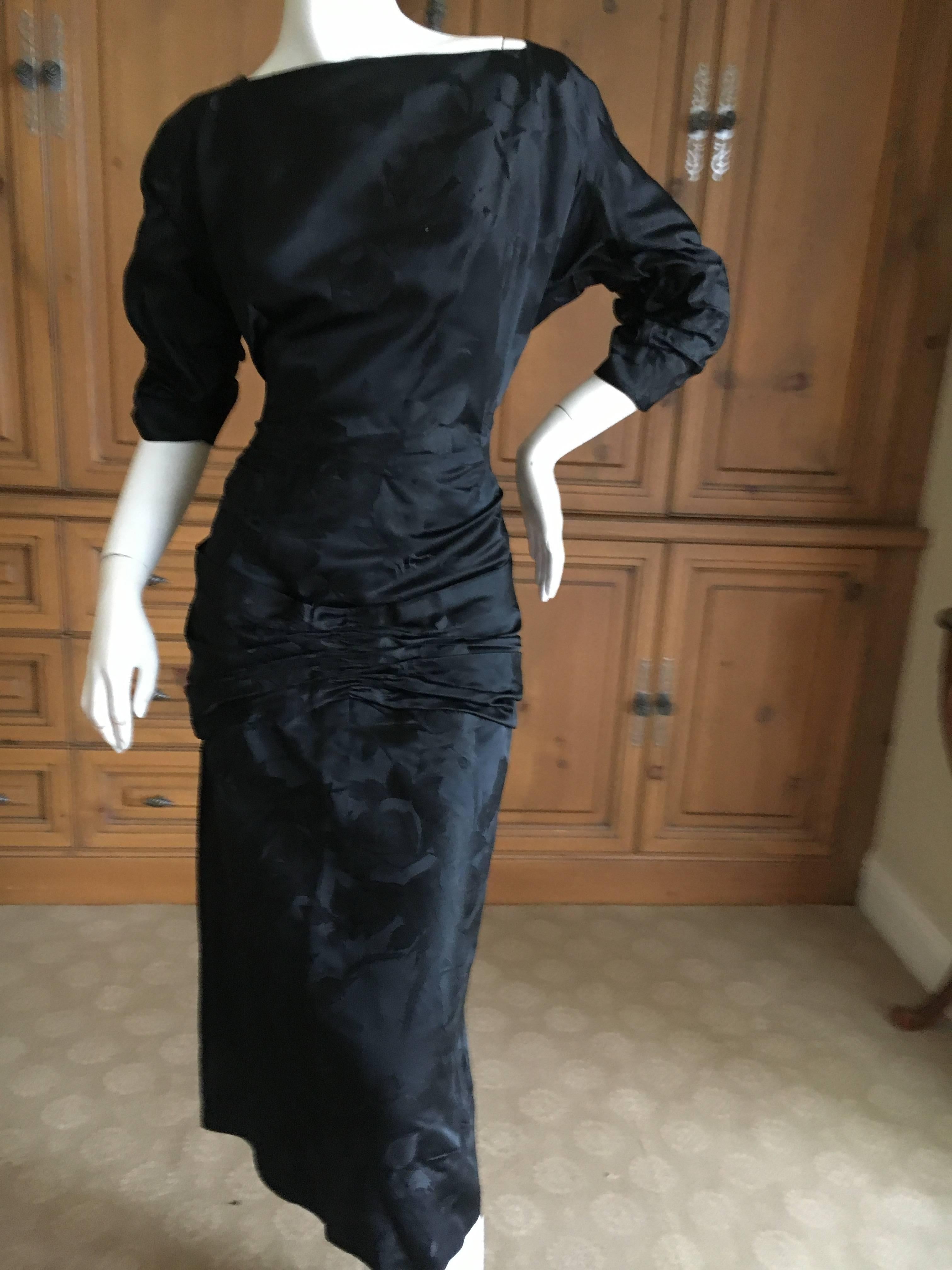 Irene Lenz Hollywood 1940's Black Silk Jacquard Dress with Back Bow In Excellent Condition For Sale In Cloverdale, CA