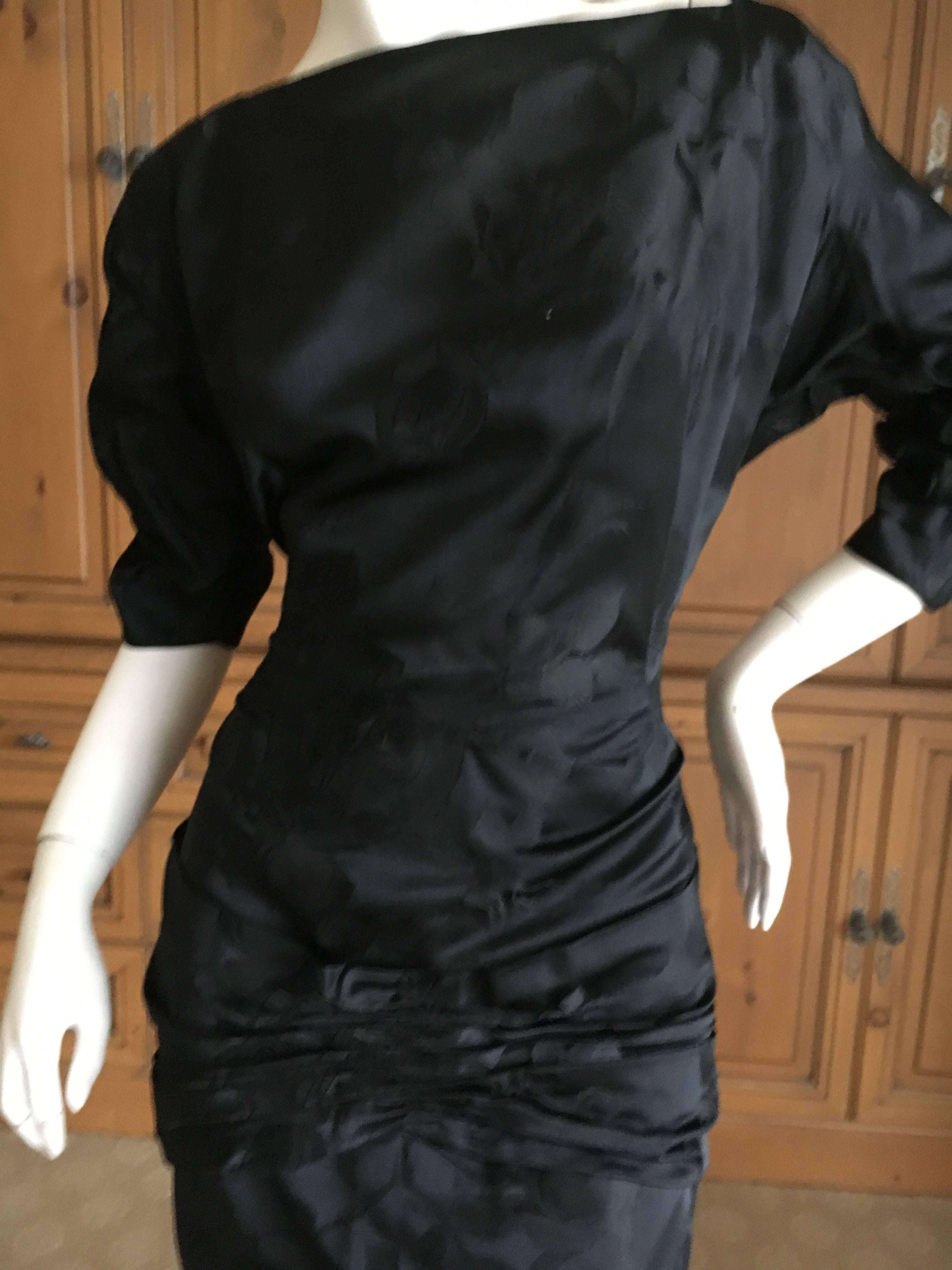 Women's Irene Lenz Hollywood 1940's Black Silk Jacquard Dress with Back Bow For Sale