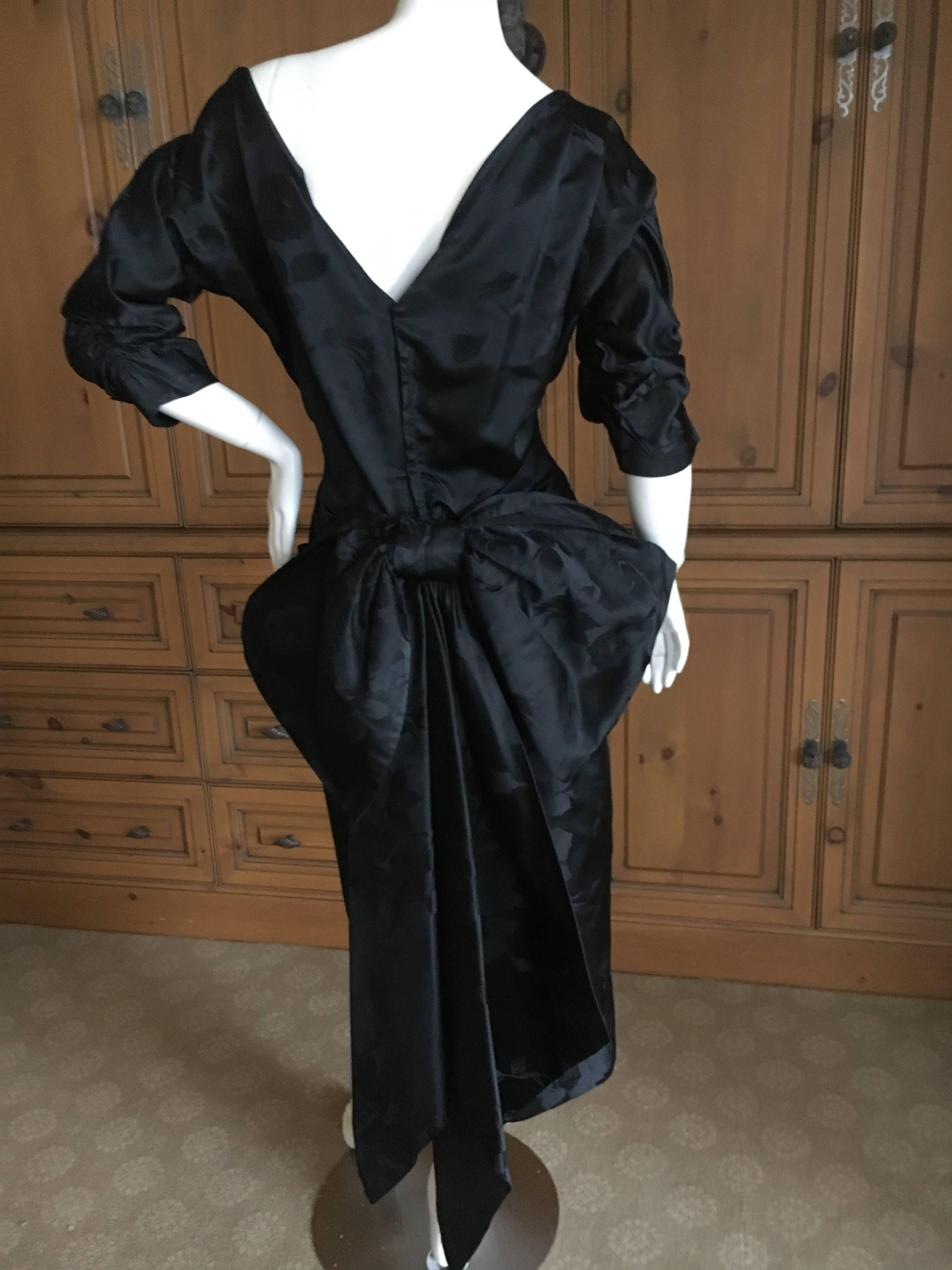 Irene Lenz Hollywood 1940's Black Silk Jacquard Dress with Back Bow For Sale 1