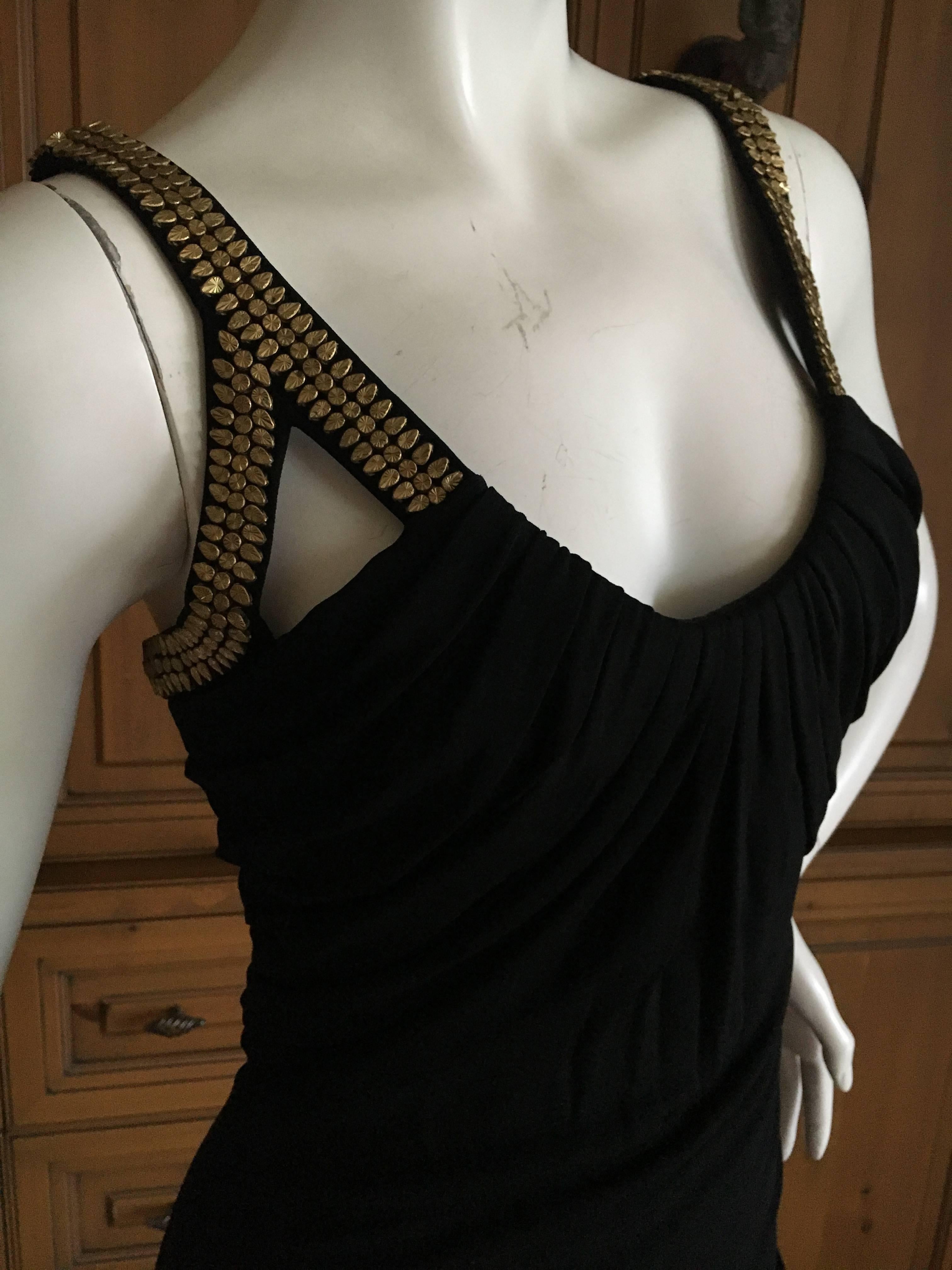 Versace Vintage Black Cocktail Dress with Gold Studded Accents In Excellent Condition For Sale In Cloverdale, CA