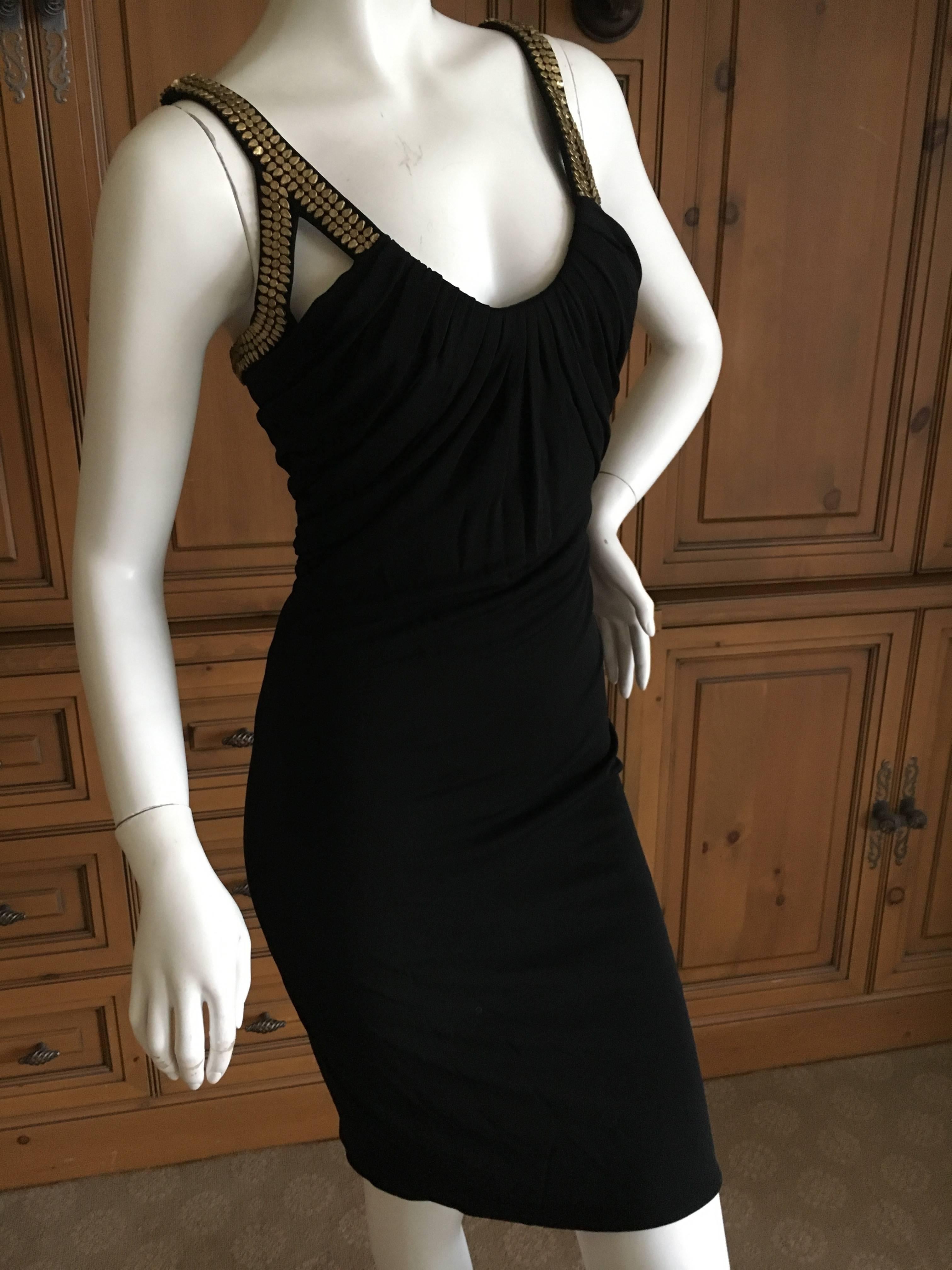 Women's Versace Vintage Black Cocktail Dress with Gold Studded Accents For Sale