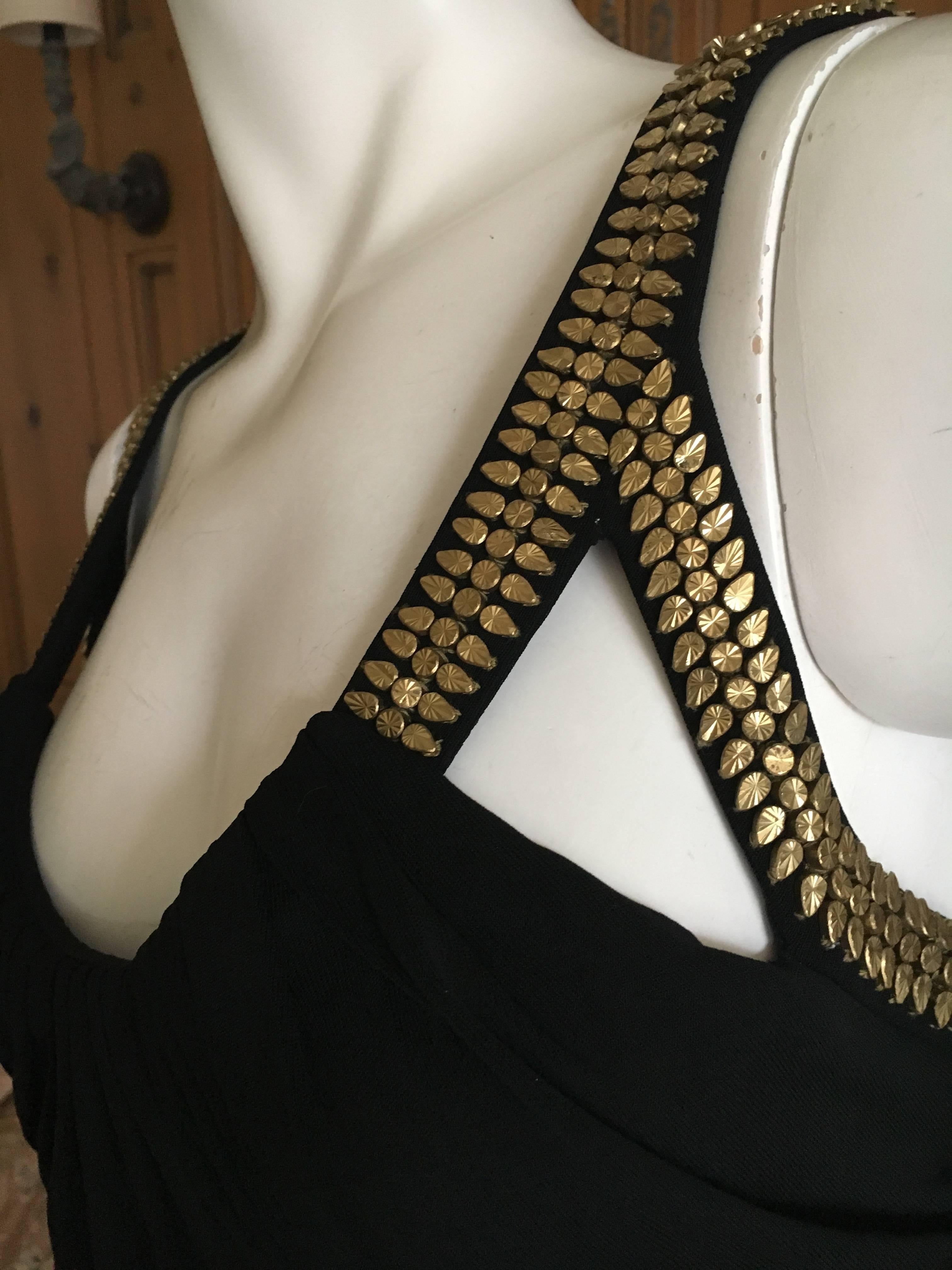 Versace Vintage Black Cocktail Dress with Gold Studded Accents For Sale 1