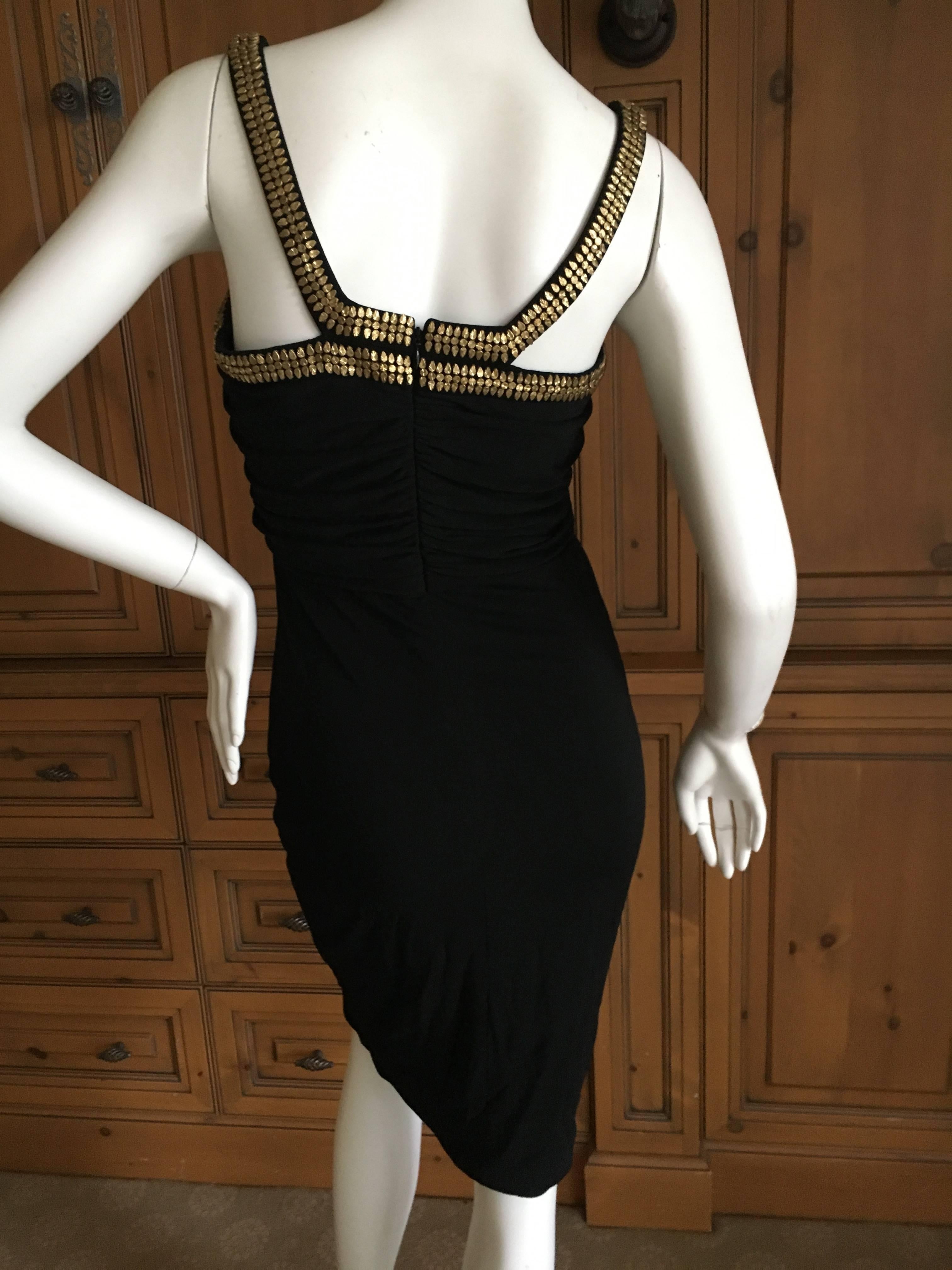 Versace Vintage Black Cocktail Dress with Gold Studded Accents For Sale 2