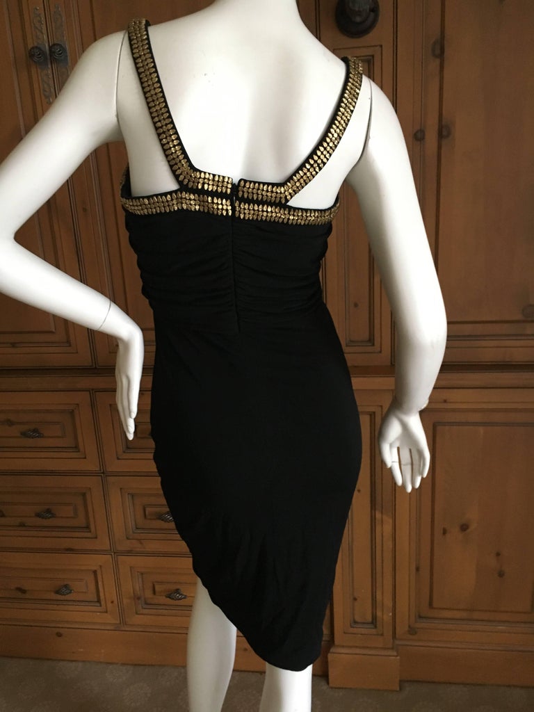 Versace Vintage Black Cocktail Dress with Gold Studded Accents For Sale