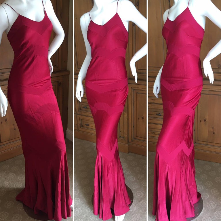 John Galliano Vintage 90's Deep Red Evening Dress For Sale at 1stDibs